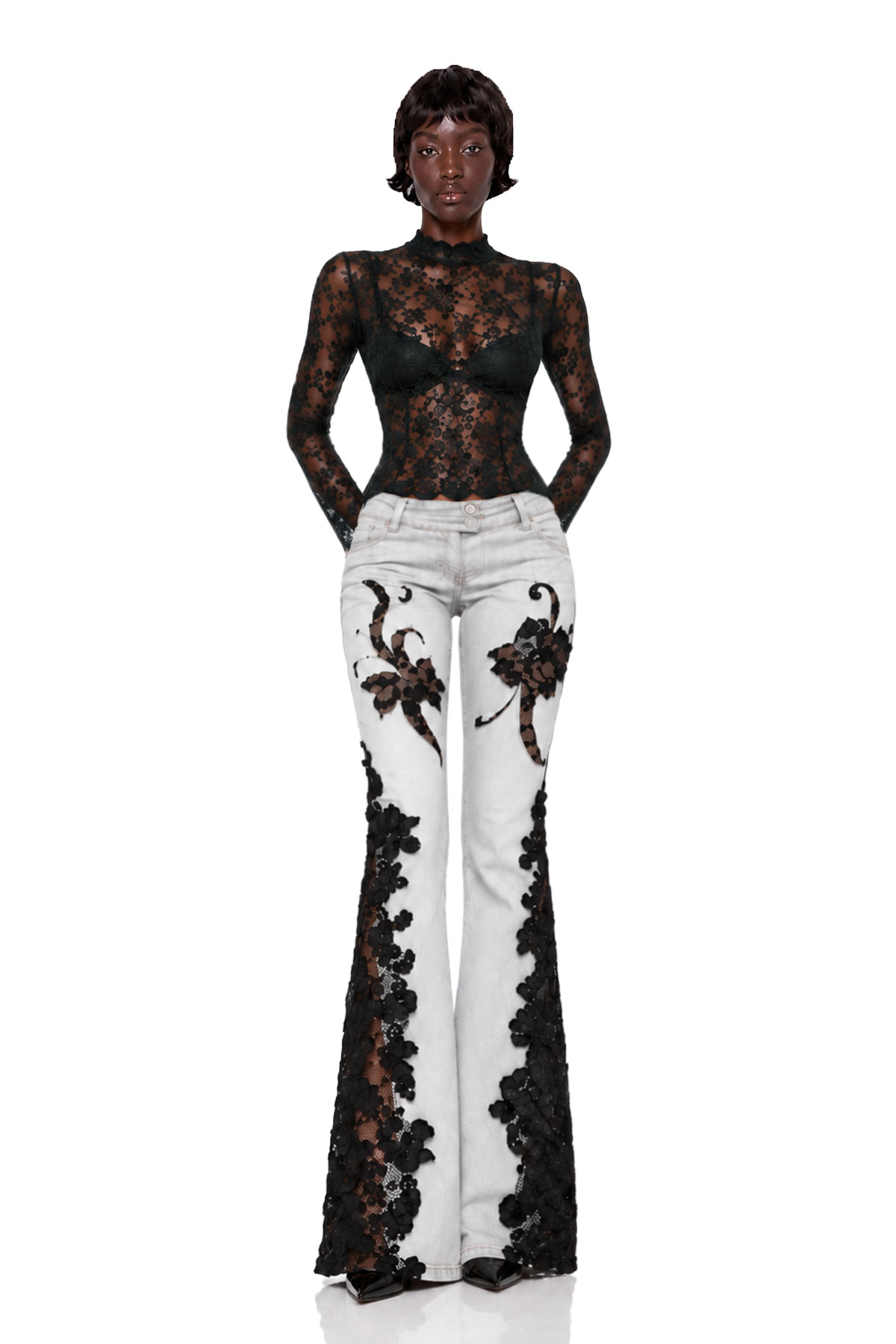 Nadine Deconstruct Lace Bootcut Jeans