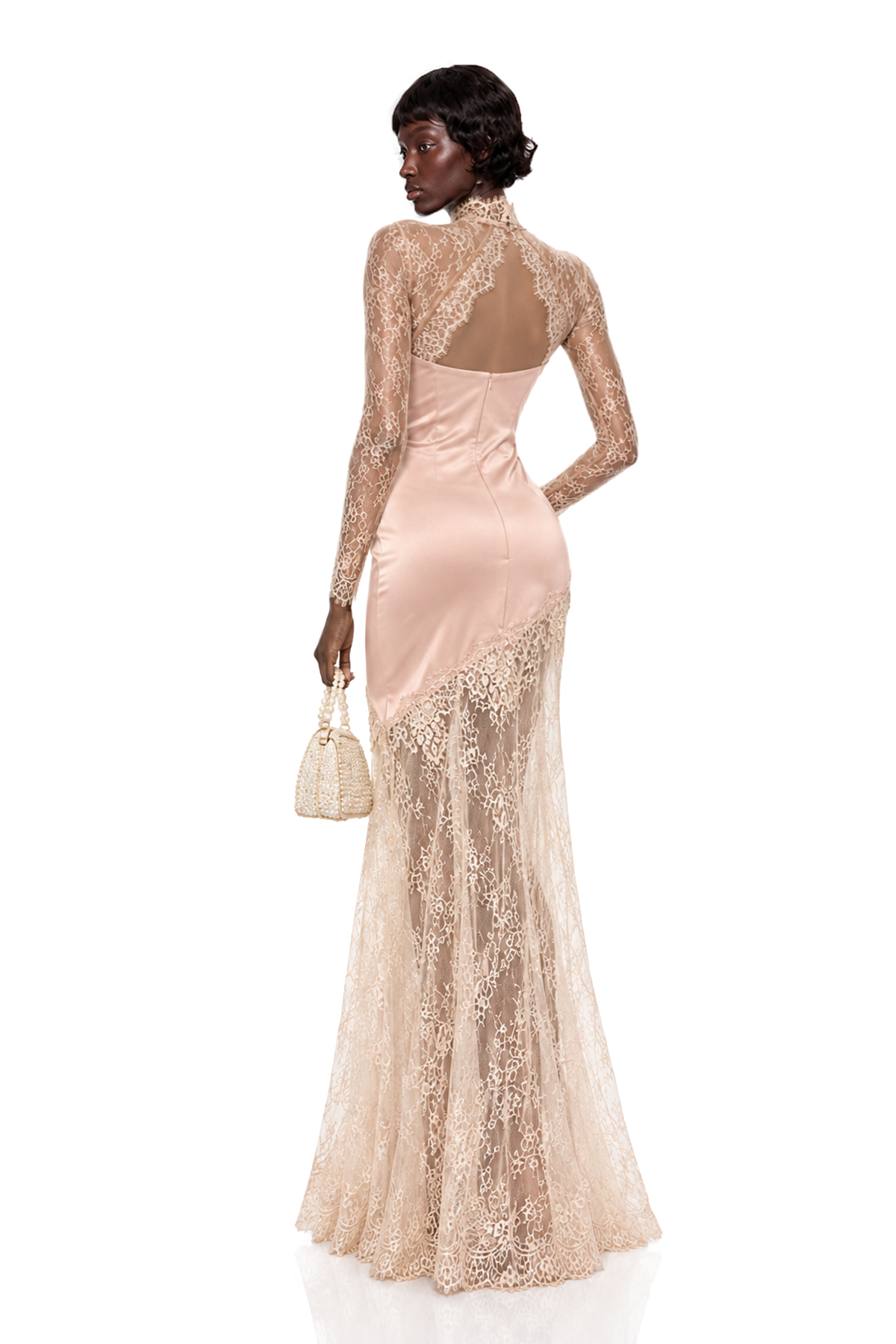 Nadir Long Sleeve Lace Satin Maxi Dress