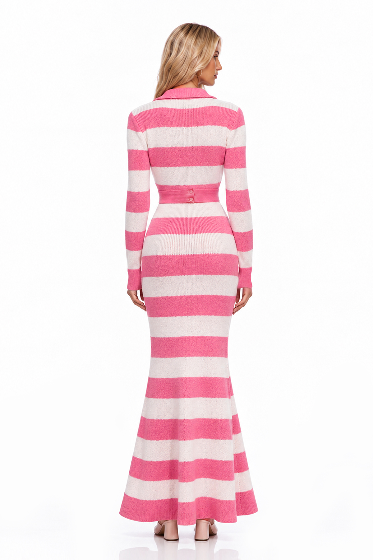 Nadra Lapel Stripe Knit Maxi Dress