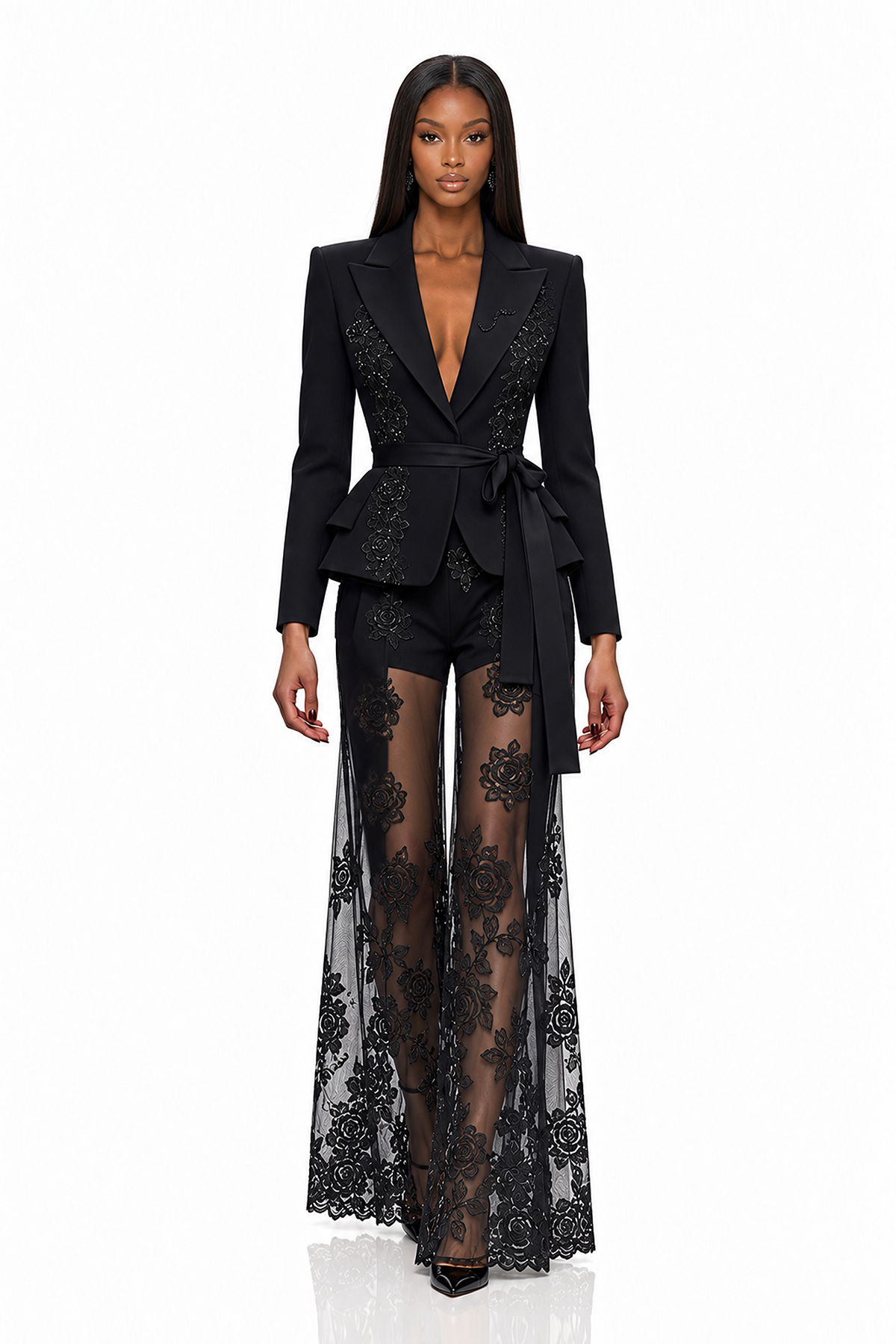 Nafisa Embroidered Mesh Pants Set
