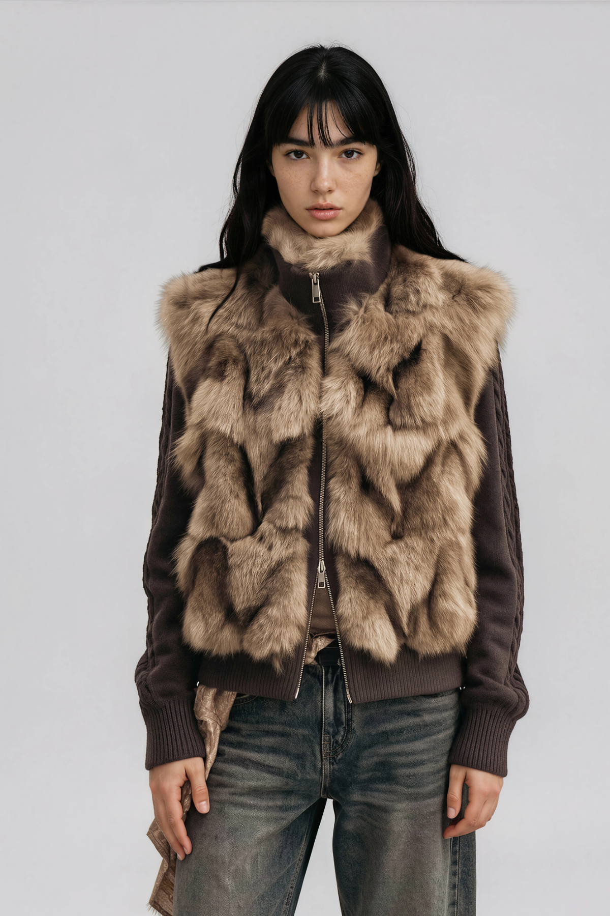 Nahele Faux Fur Knit Jacket