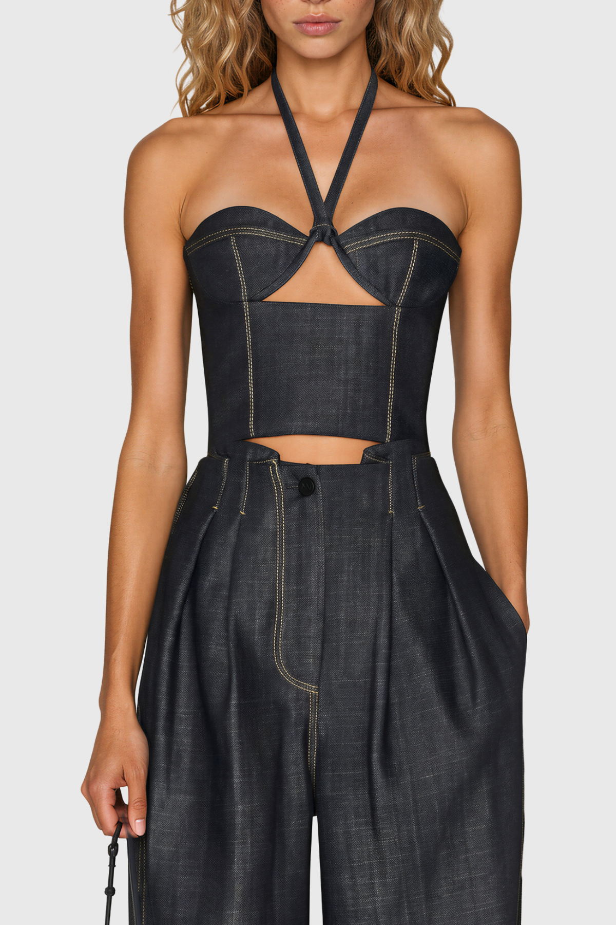 Nahla Halter Neck Cutout Denim Top