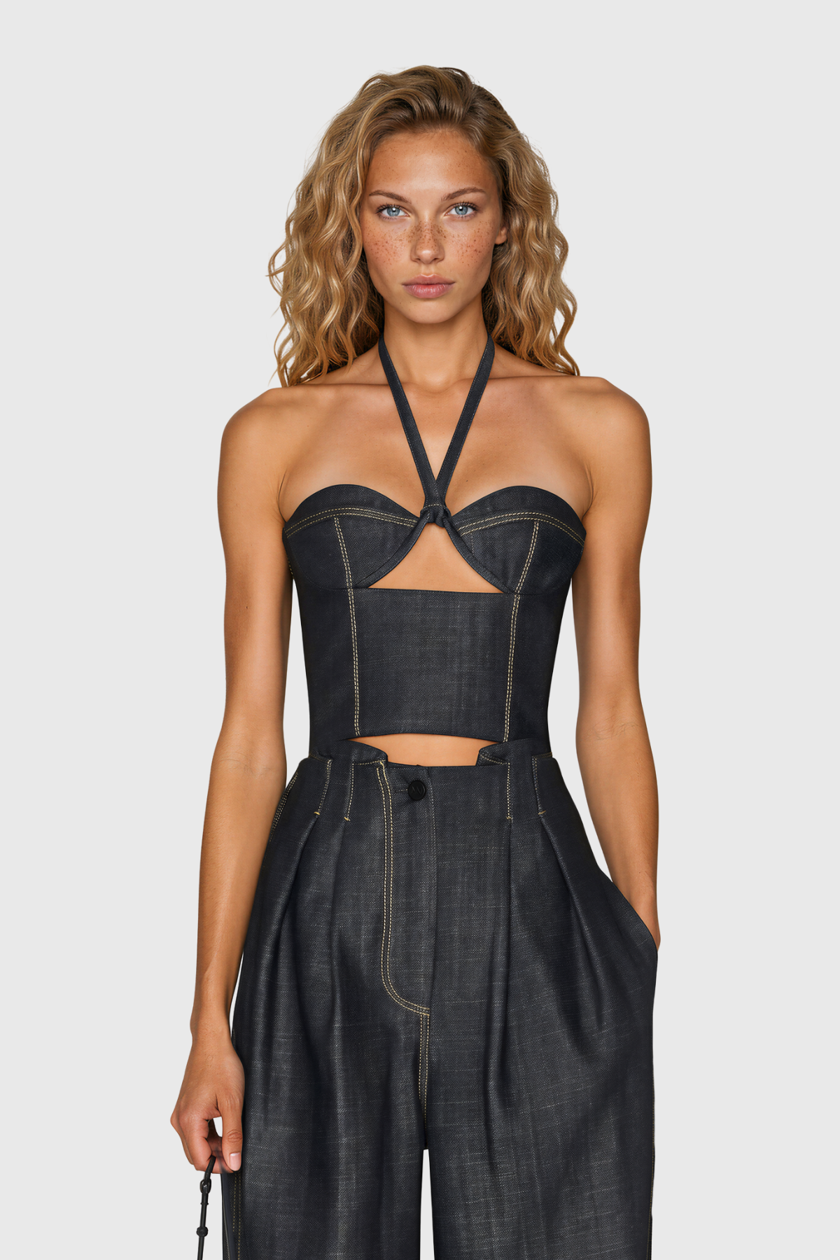 Nahla Halter Neck Cutout Denim Top