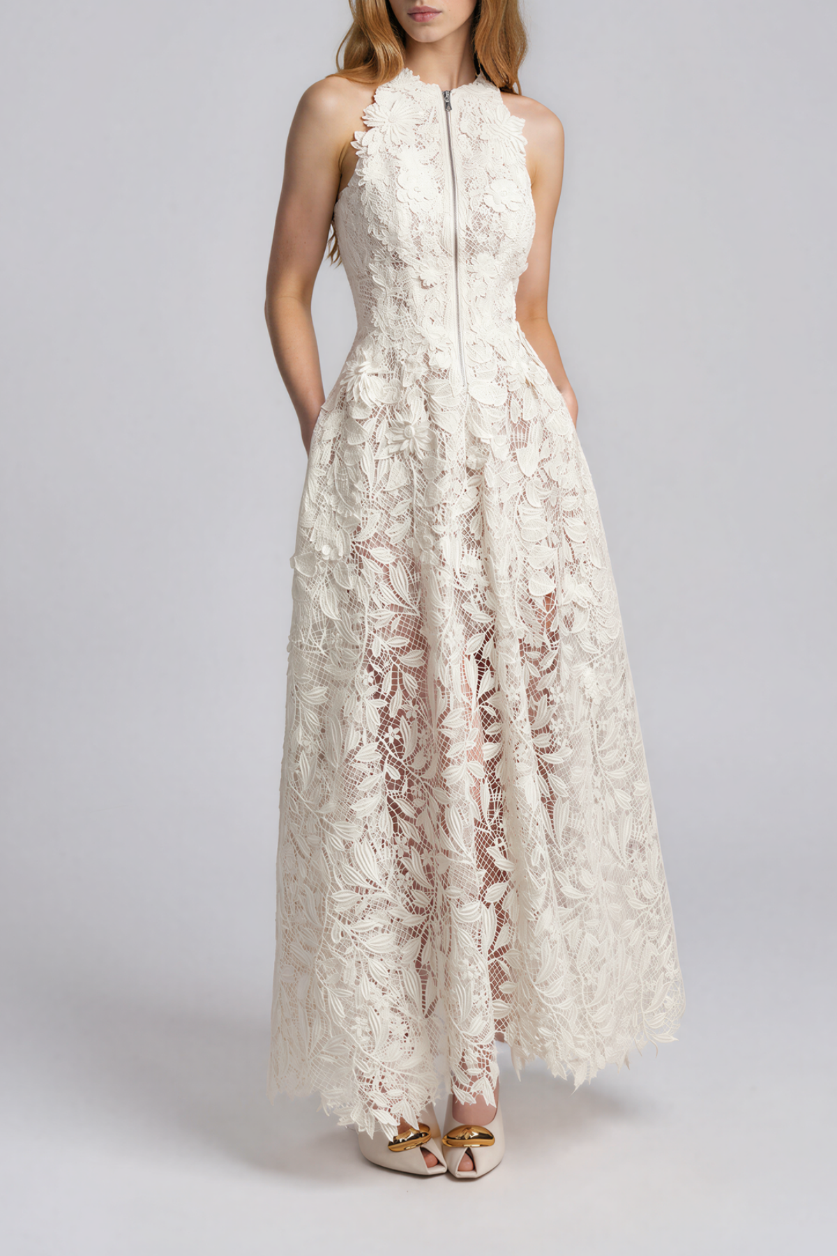 Naiara Sleeveless Embroidered Flower Maxi Dress