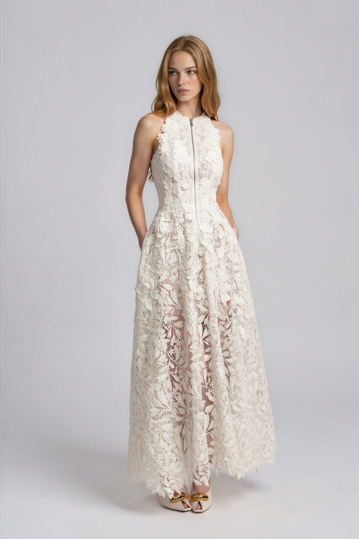 Naiara Sleeveless Embroidered Flower Maxi Dress