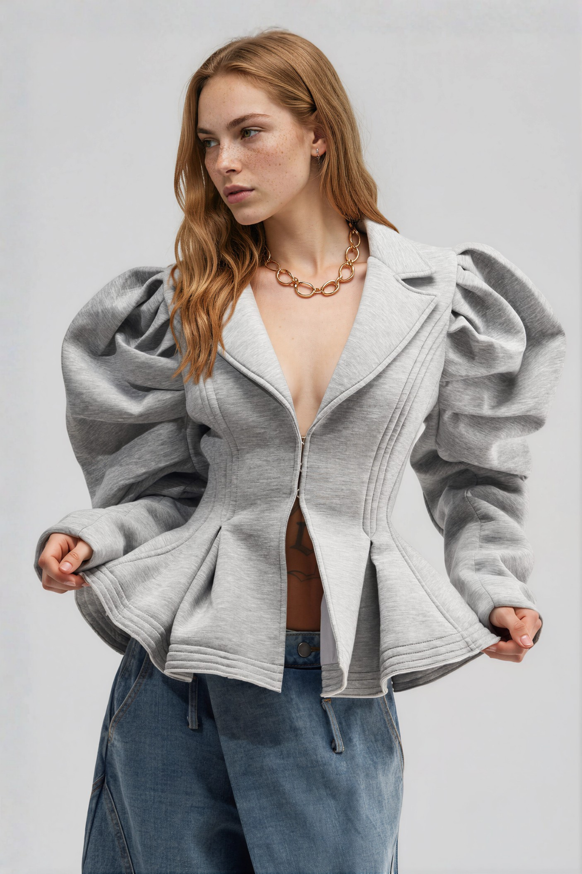 Naida Puff Sleeve Ruffle Jacket