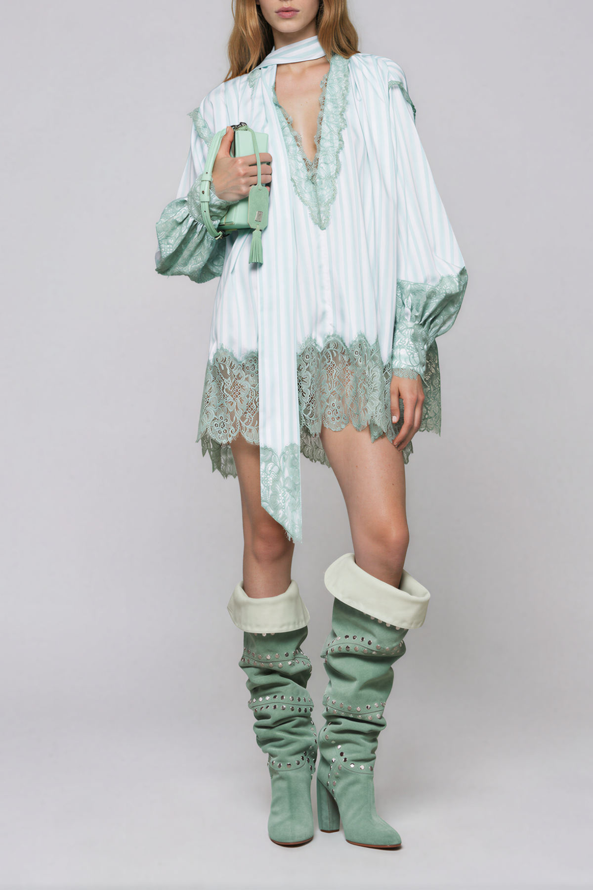Naif Plunge Lace Scarf Mini Dress