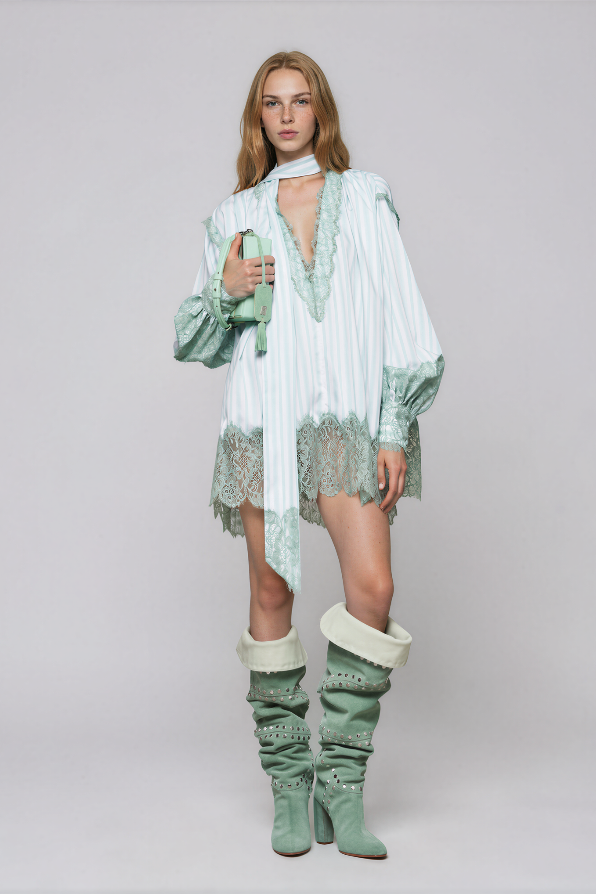 Naif Plunge Lace Scarf Mini Dress
