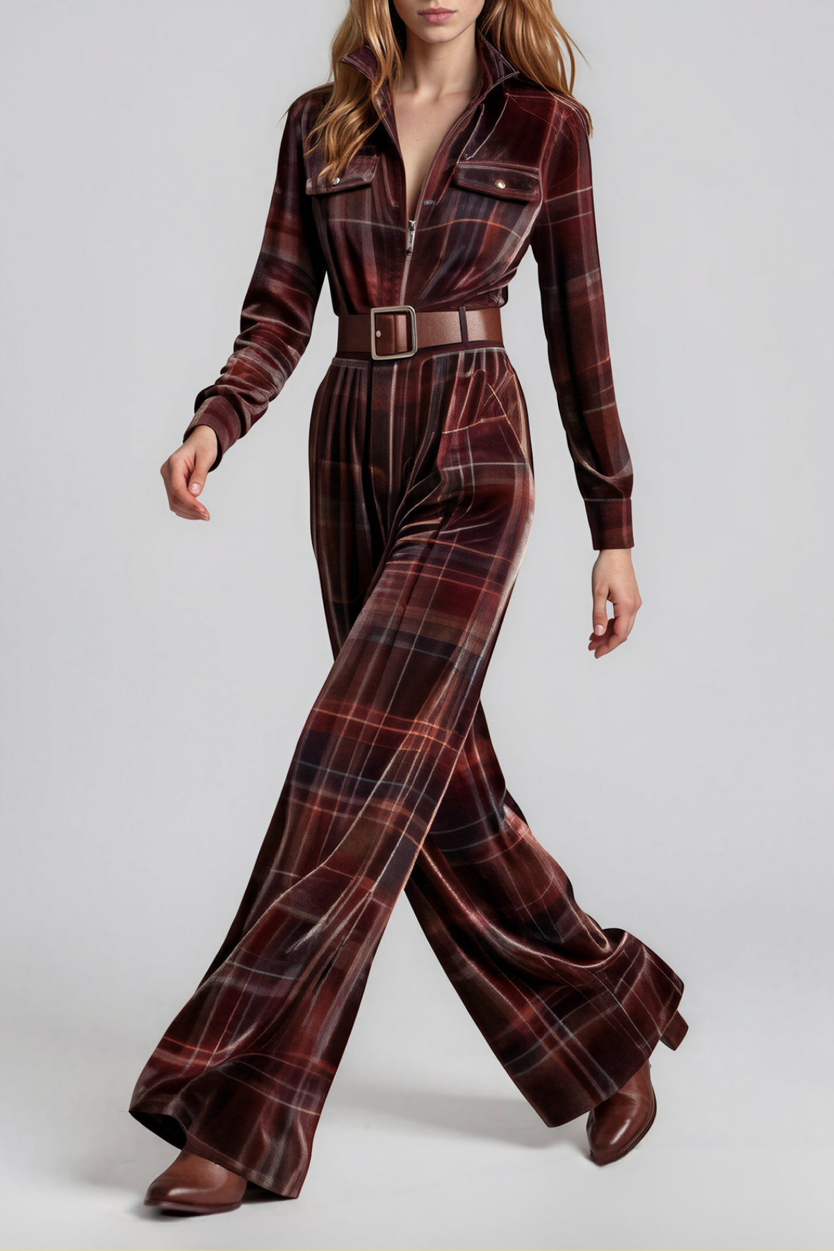 Nailah Lapel Grid Jumpsuit