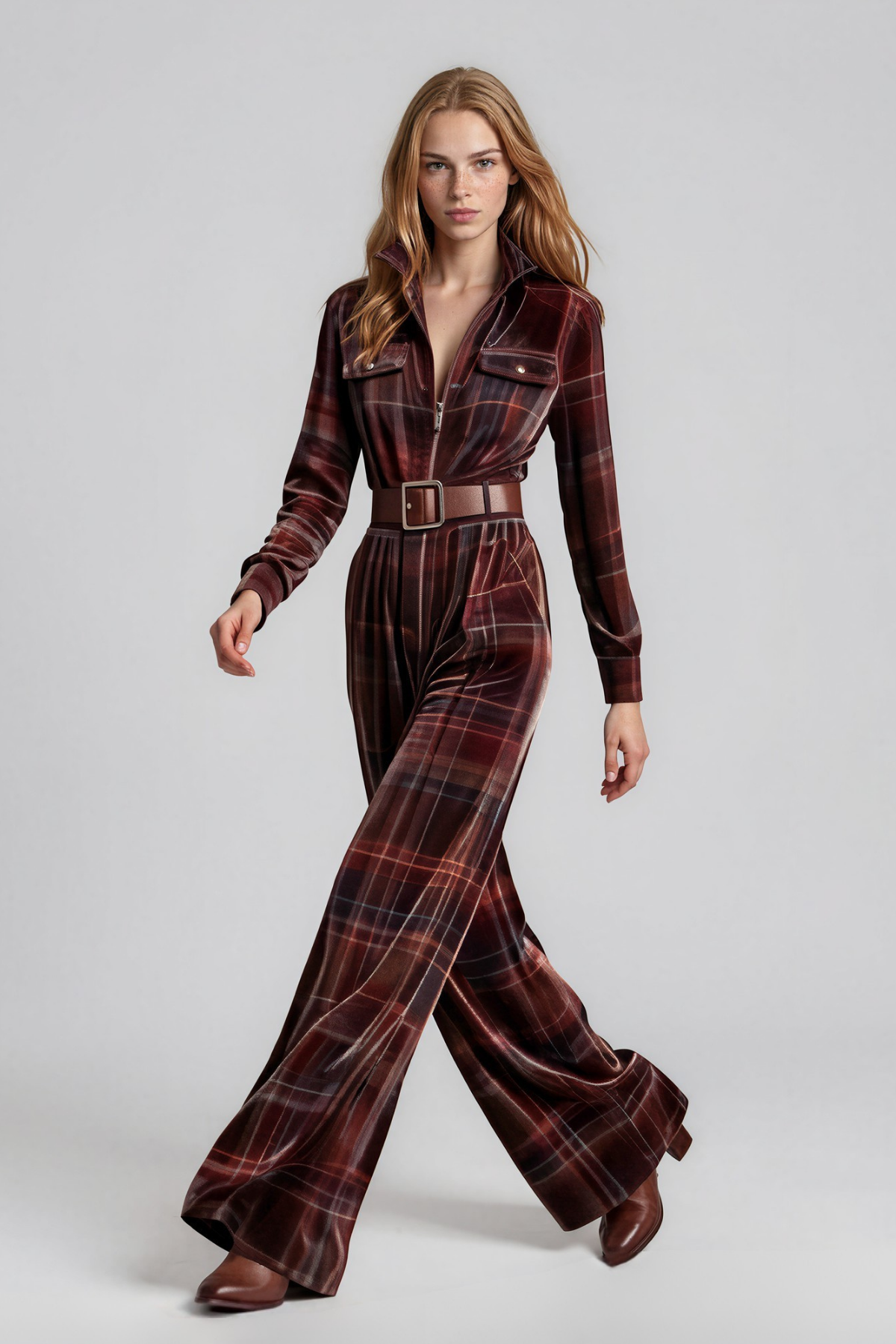 Nailah Lapel Grid Jumpsuit