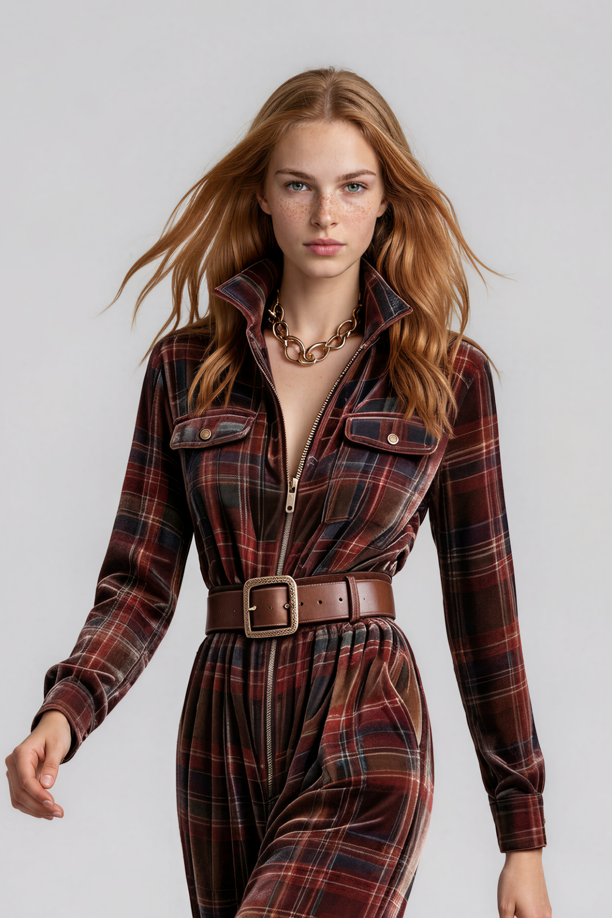 Nailah Lapel Grid Jumpsuit