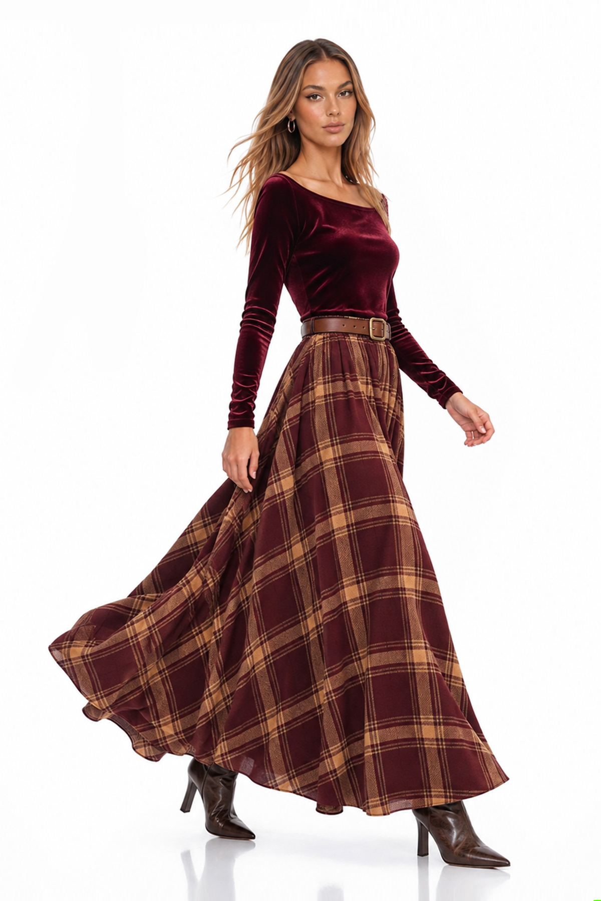 Naim Off Shoulder Grid Skirt Set
