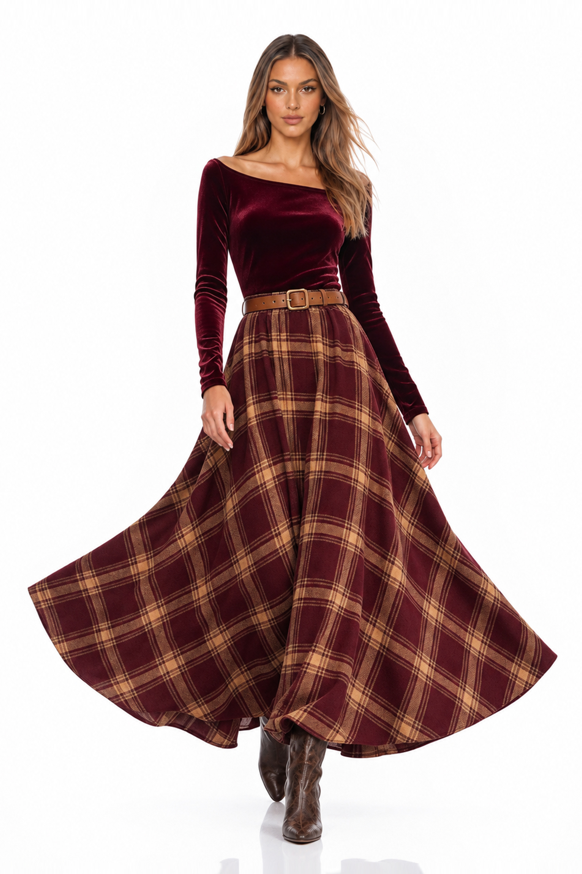 Naim Off Shoulder Grid Skirt Set
