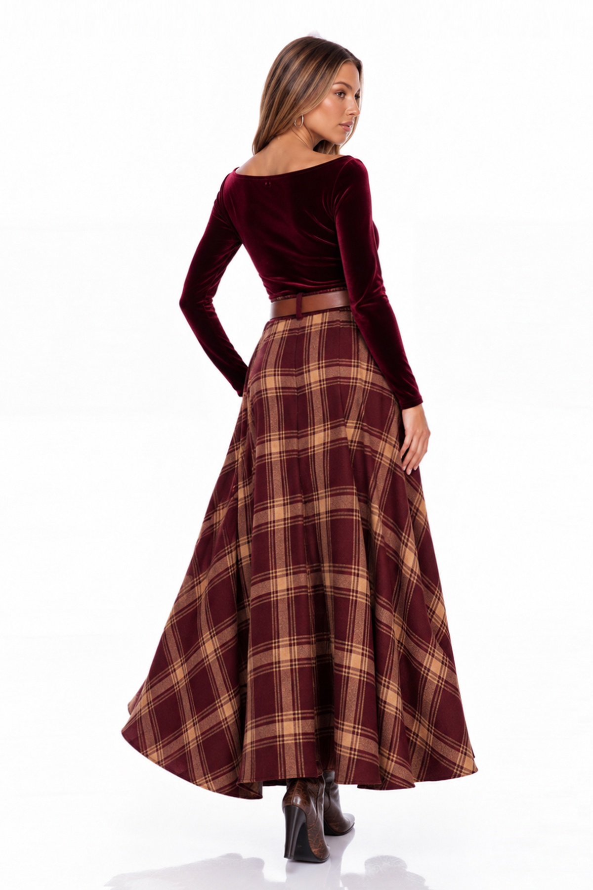 Naim Off Shoulder Grid Skirt Set