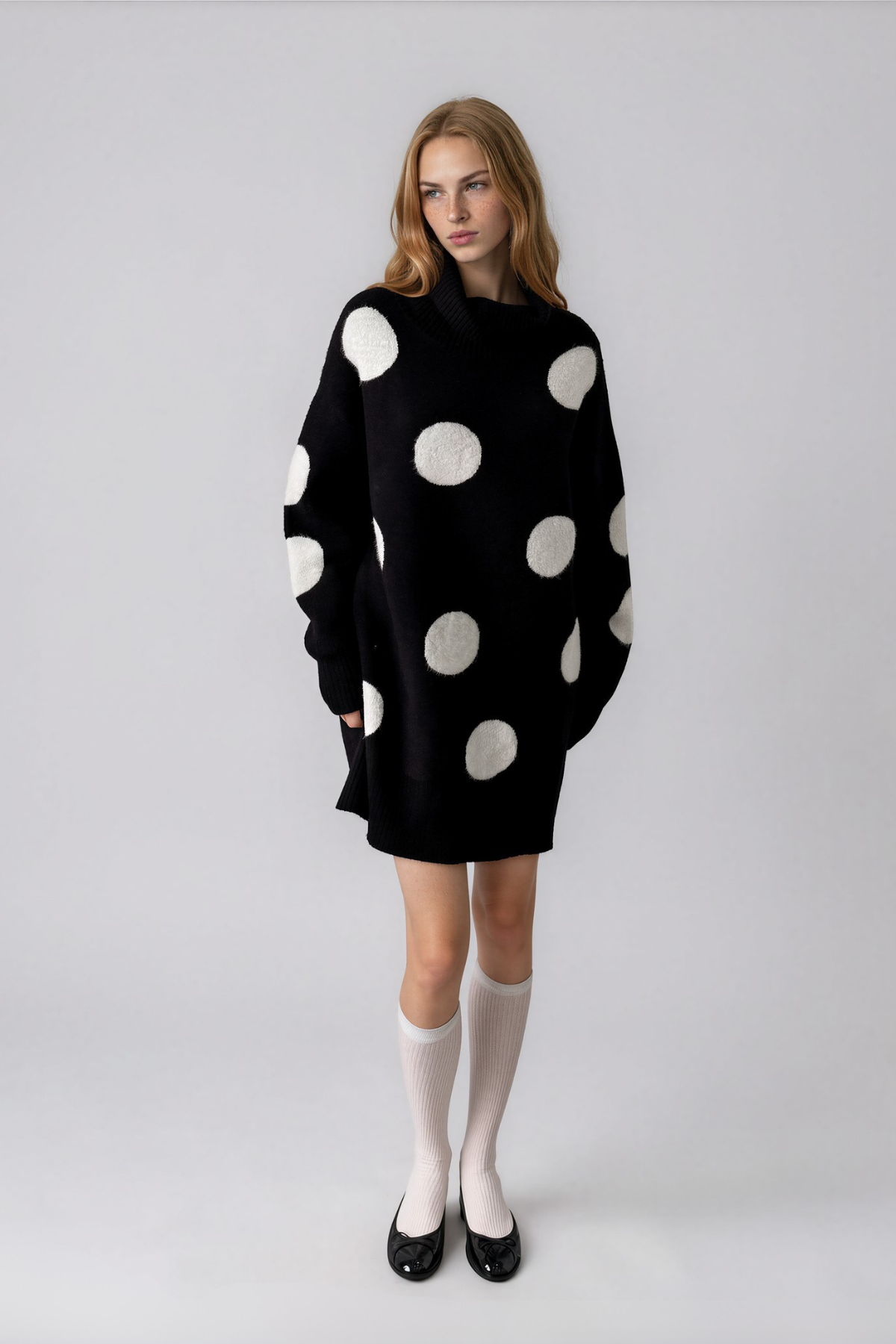 Naima High Neck Dot Knit Mini Dress