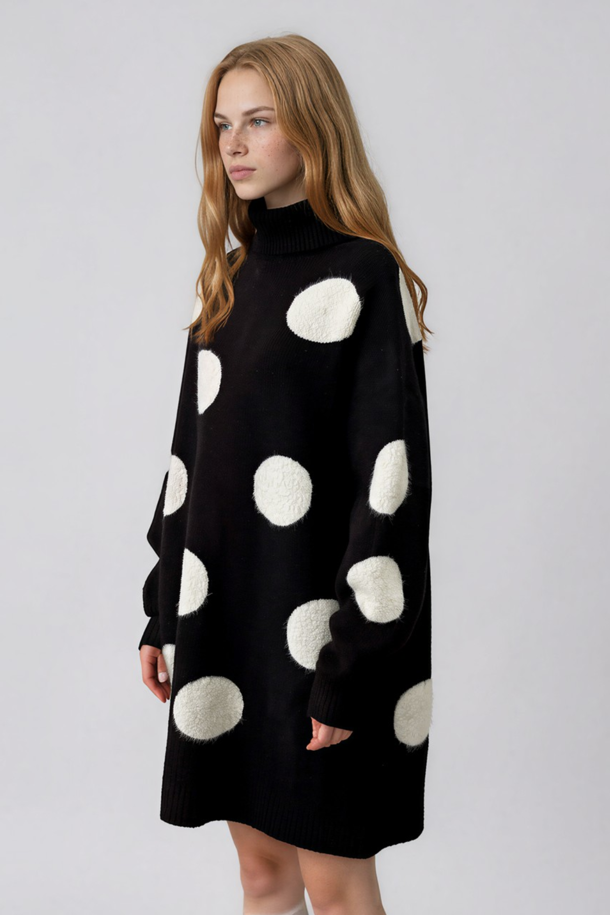 Naima High Neck Dot Knit Mini Dress