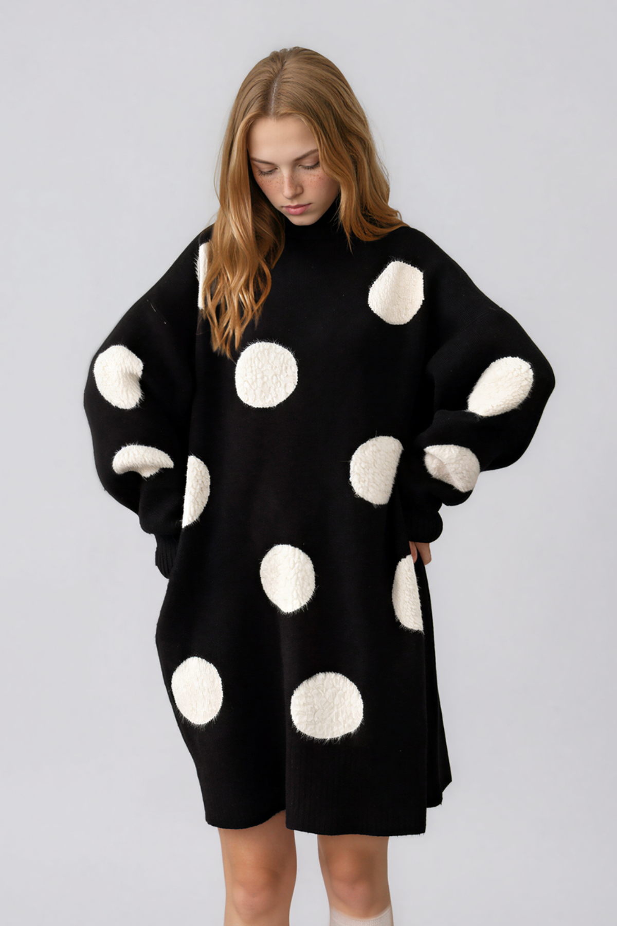 Naima High Neck Dot Knit Mini Dress