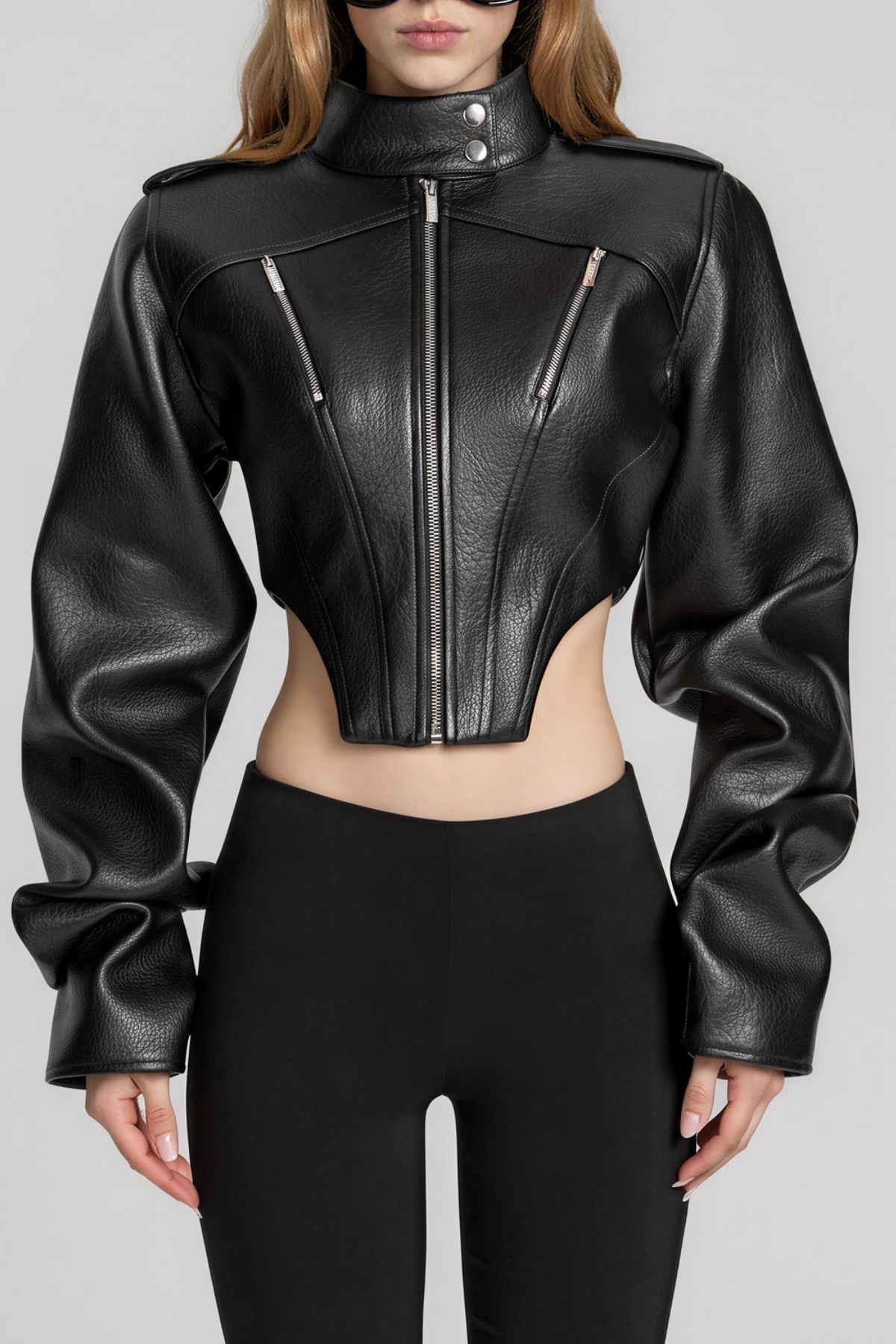 Nairi High Neck Leather Jacket In Black