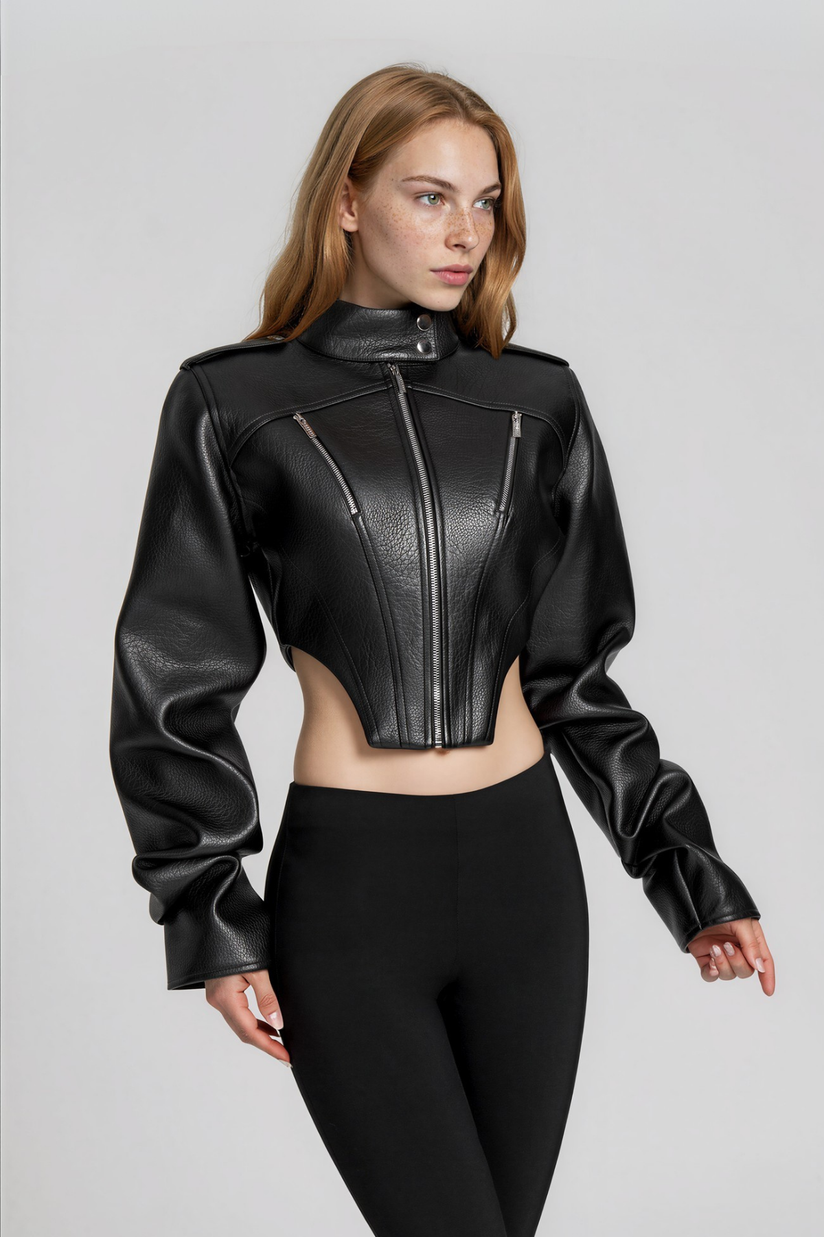 Nairi High Neck Leather Jacket In Black