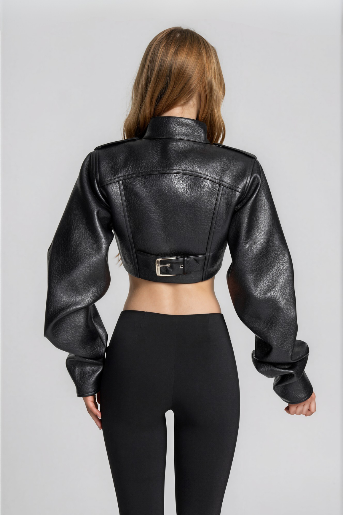 Nairi High Neck Leather Jacket In Black