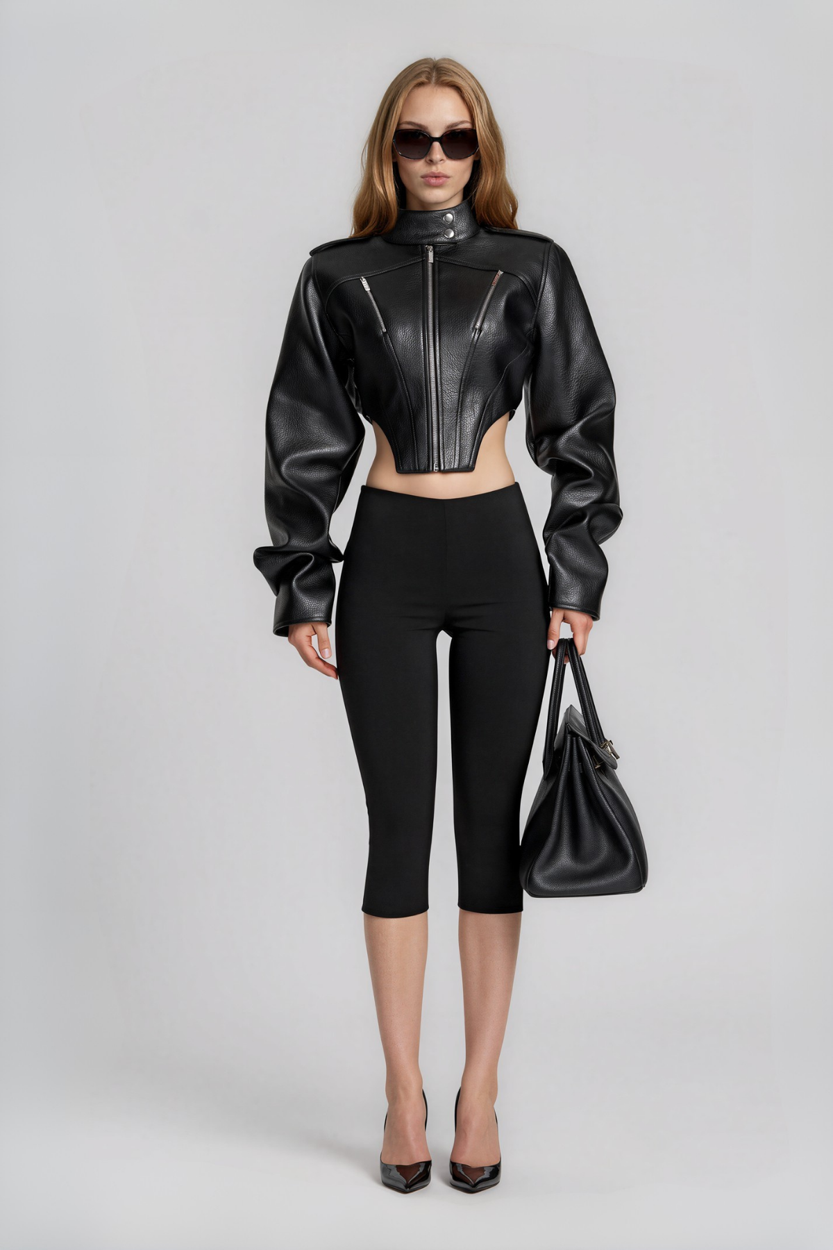 Nairi High Neck Leather Jacket In Black