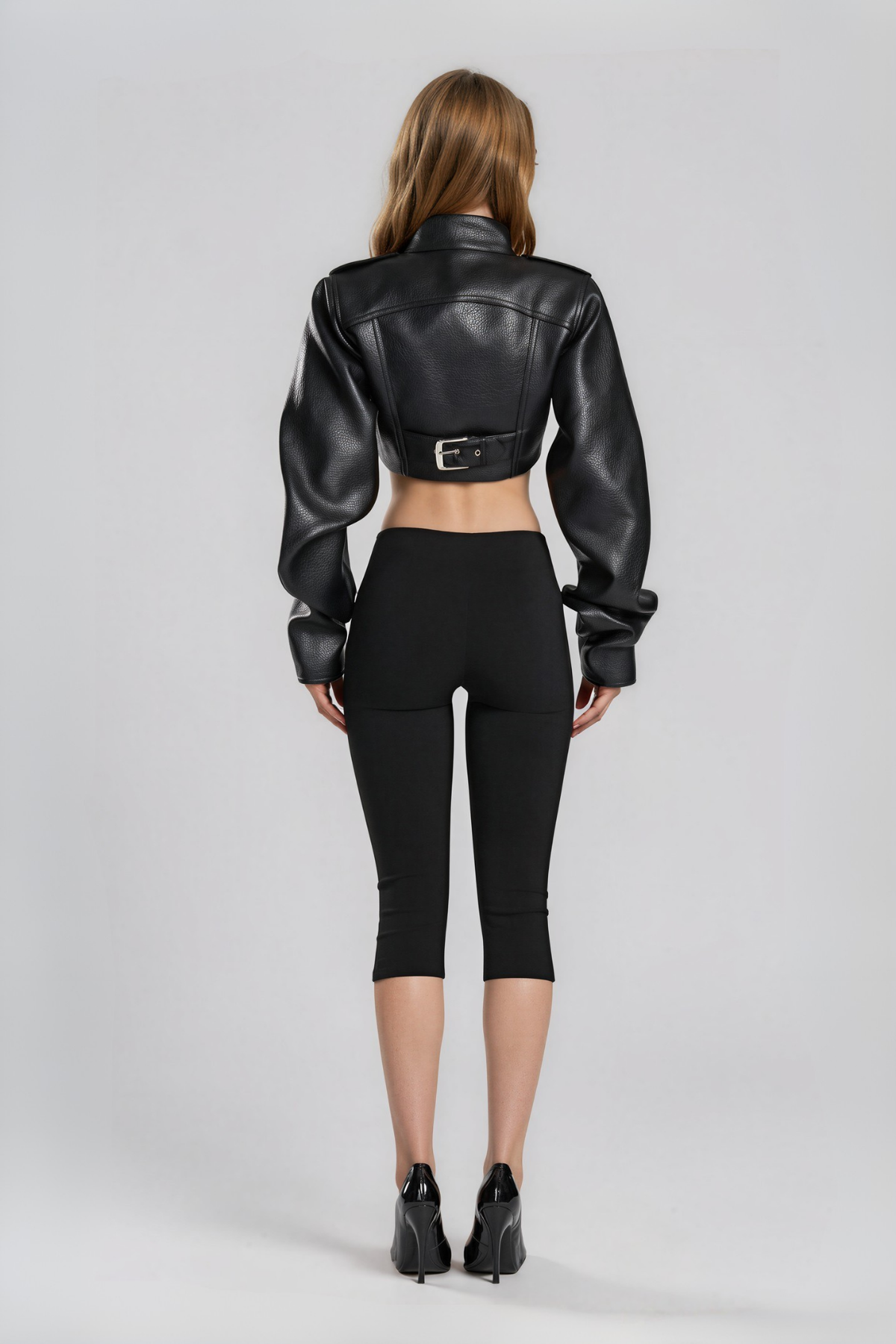 Nairi High Neck Leather Jacket In Black