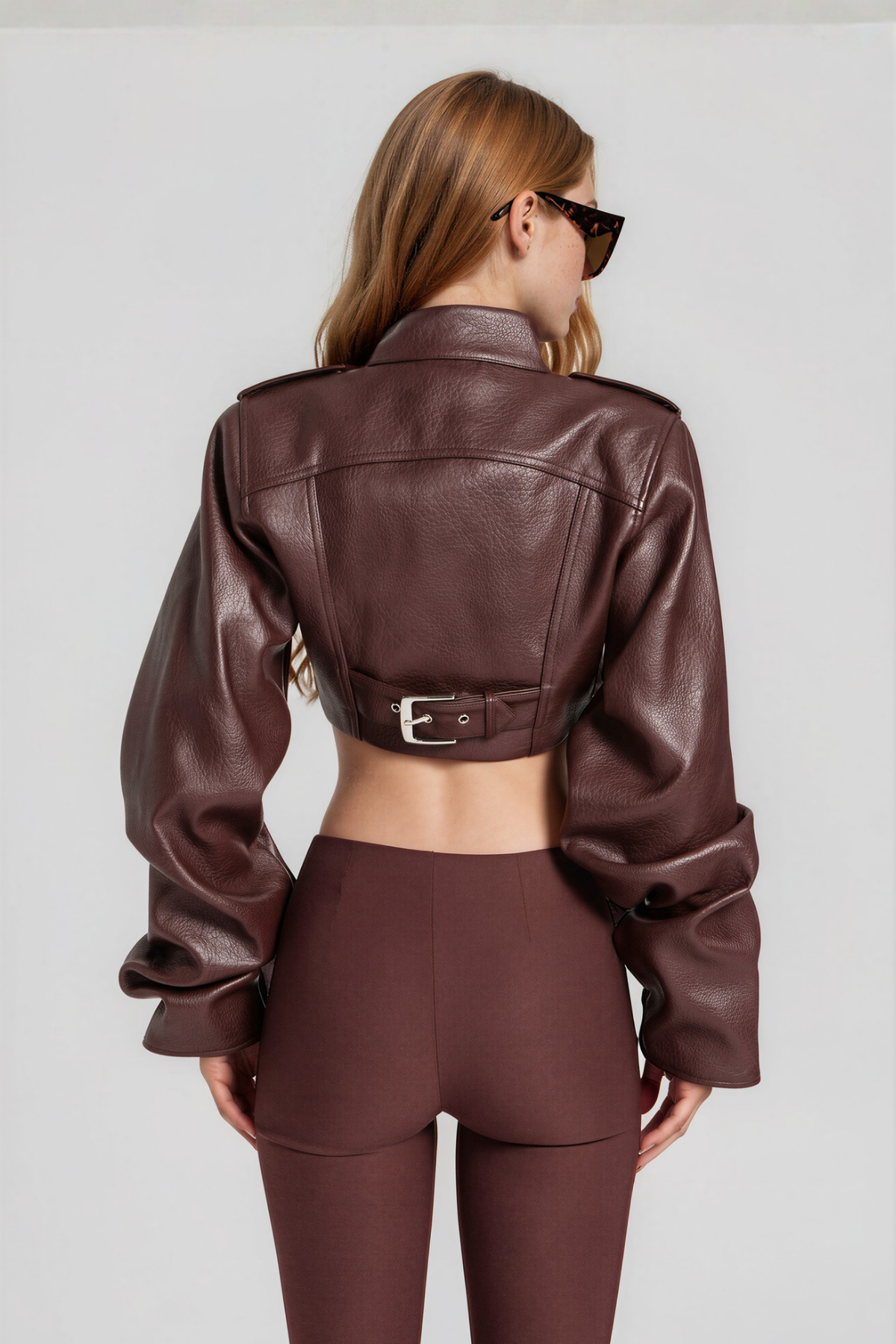 Nairi High Neck Leather Jacket In Brown