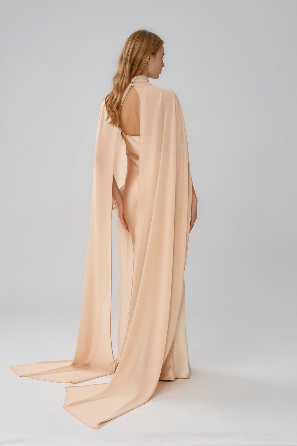 Naiya Shawl Satin Maxi Dress In Apricot