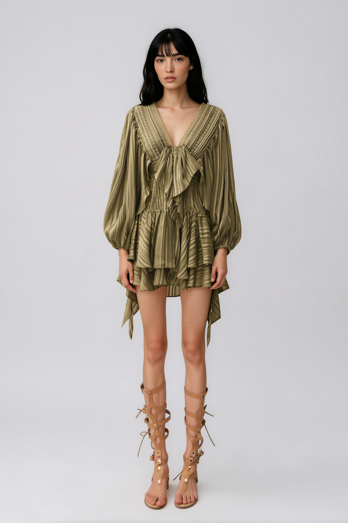 Najia Balloon Sleeve Glossy Satin Mini Dress