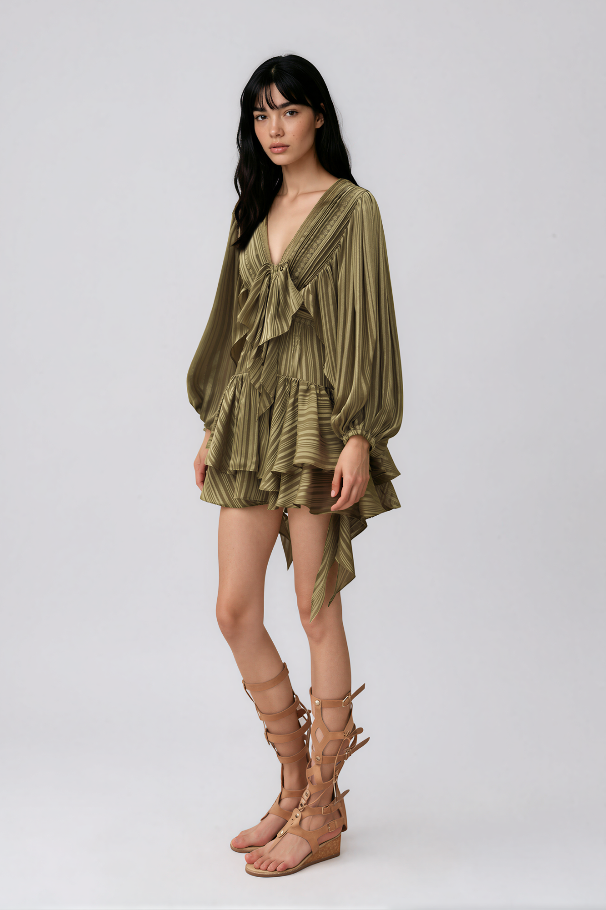 Najia Balloon Sleeve Glossy Satin Mini Dress