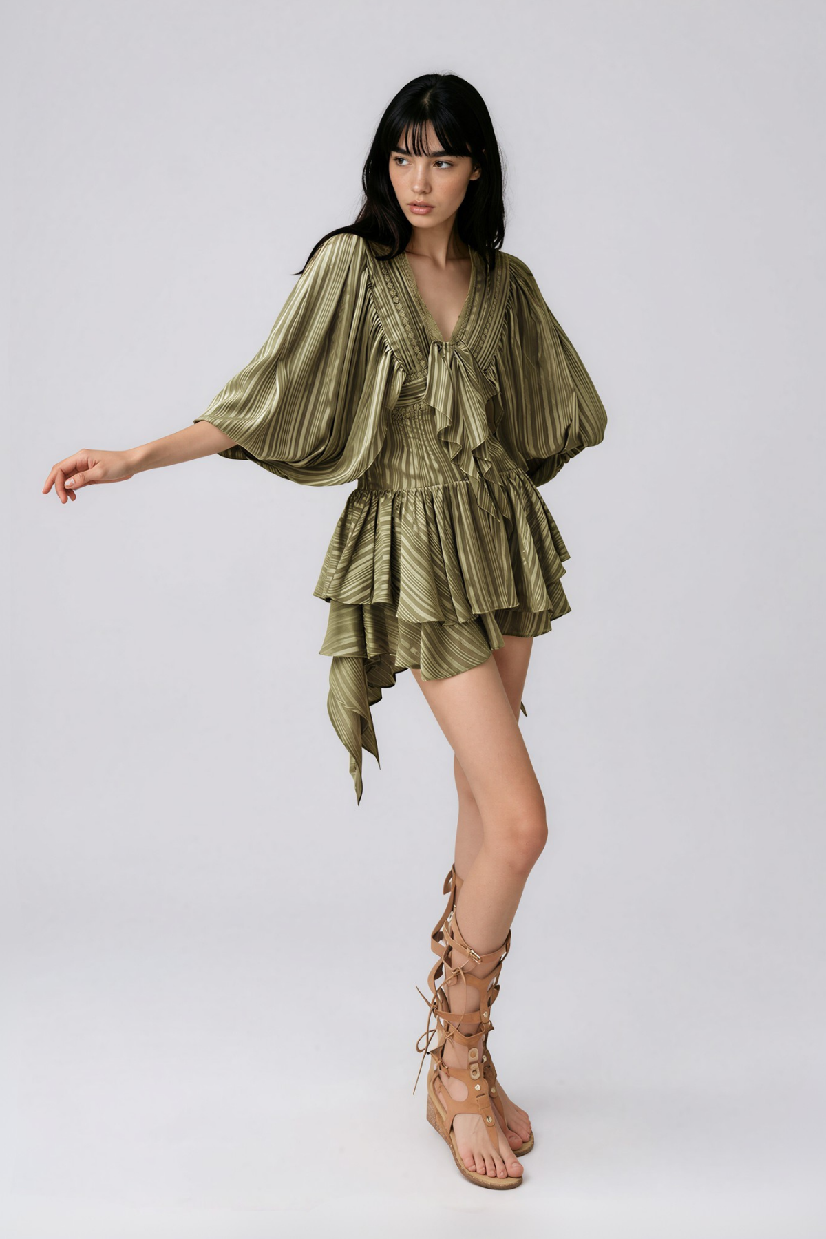 Najia Balloon Sleeve Glossy Satin Mini Dress
