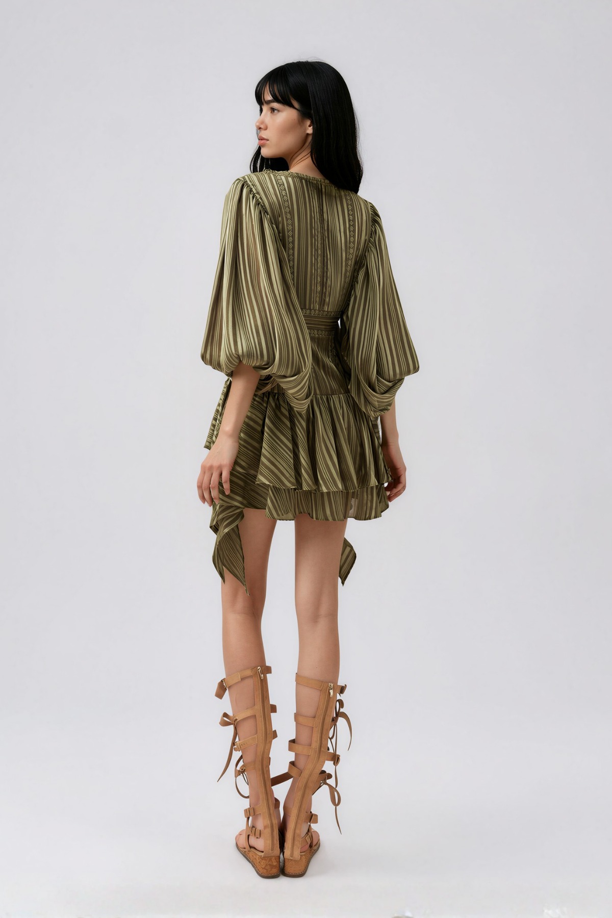 Najia Balloon Sleeve Glossy Satin Mini Dress