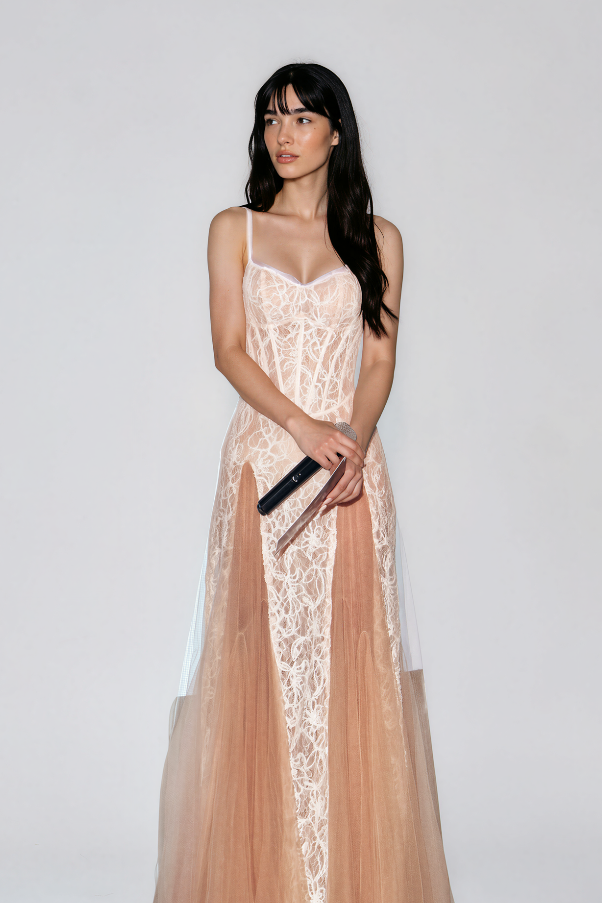Najib Spaghetti Lace Mesh Maxi Dress