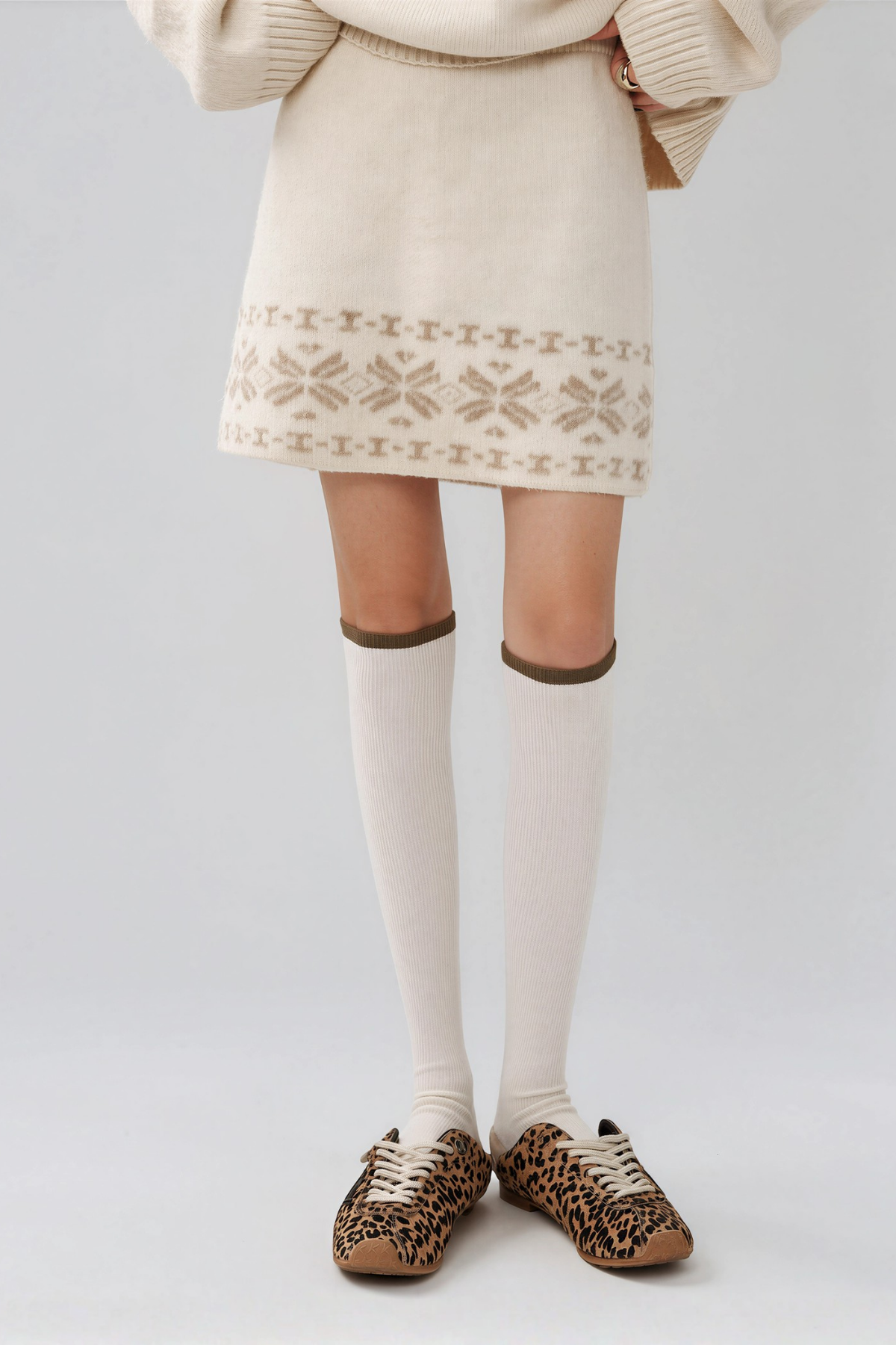 Najya High Neck Knit Skirt Set In Apricot