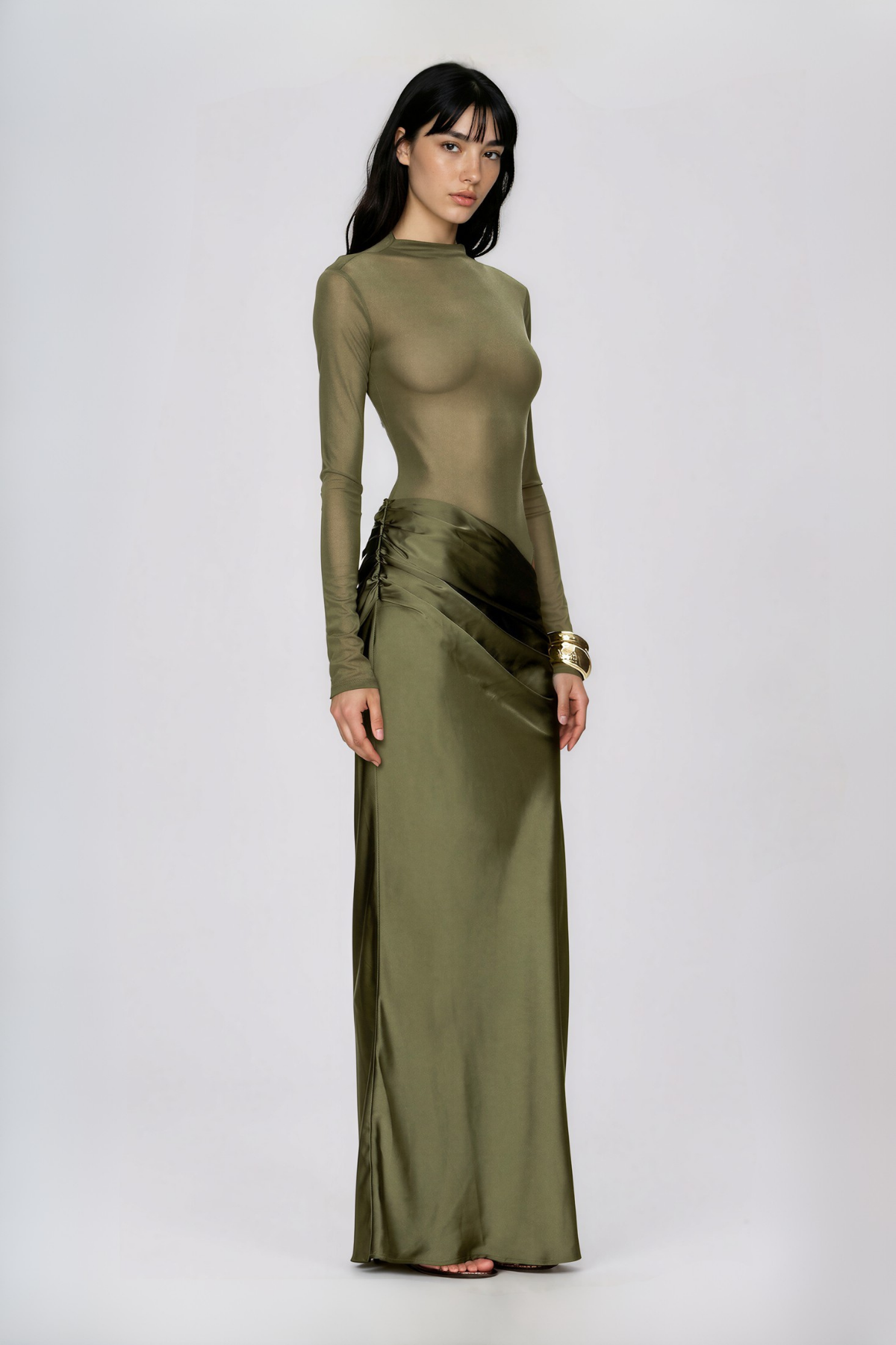 Nakia High Neck Mesh Satin Maxi Dress