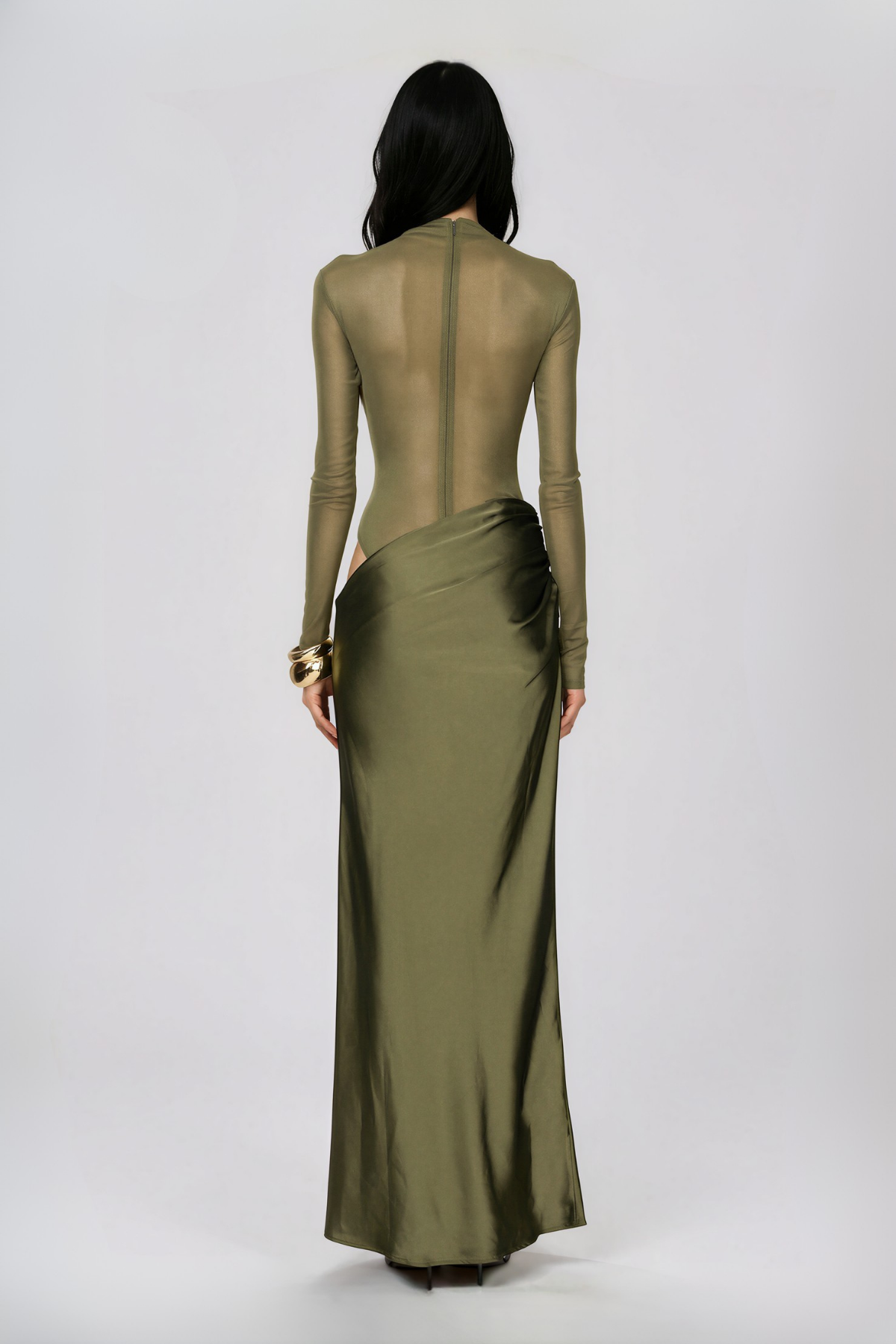 Nakia High Neck Mesh Satin Maxi Dress
