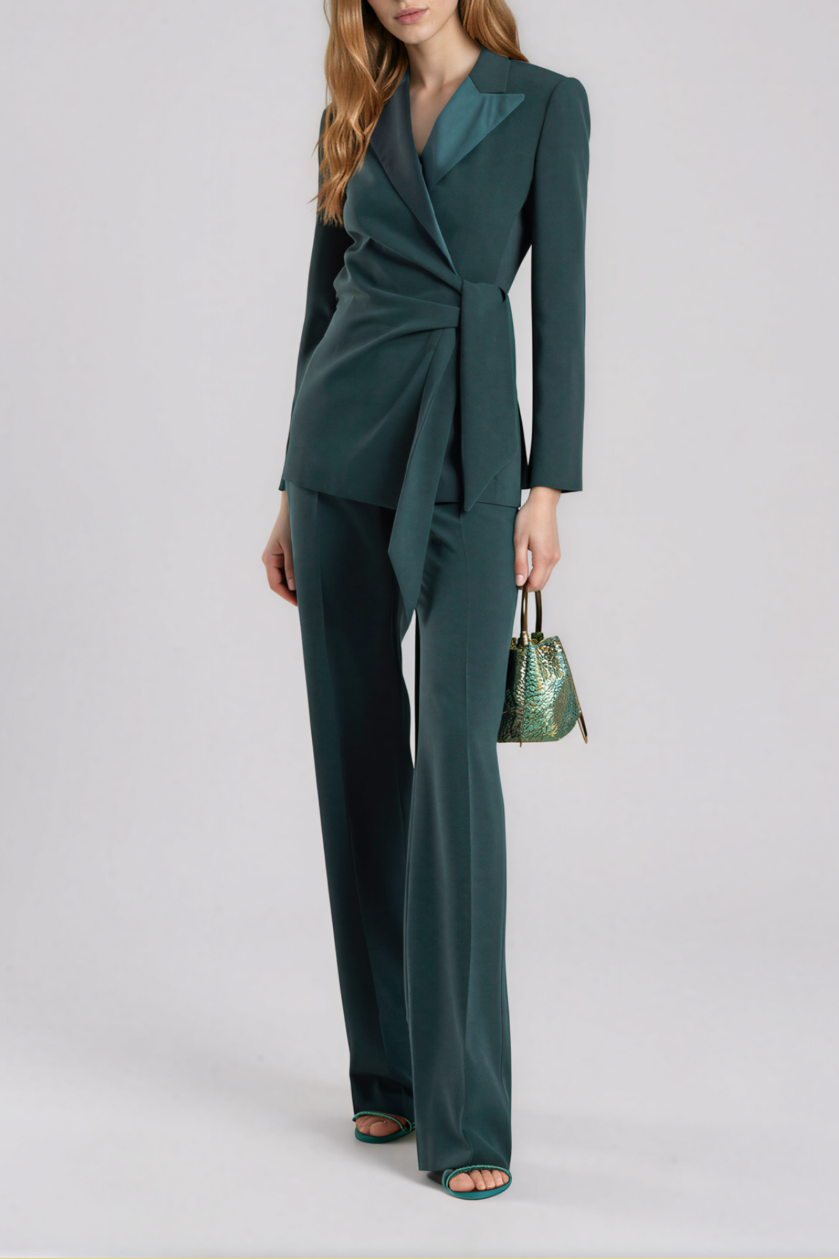 Nakisia Asymmetric Tie Up Pants Set In Emerald