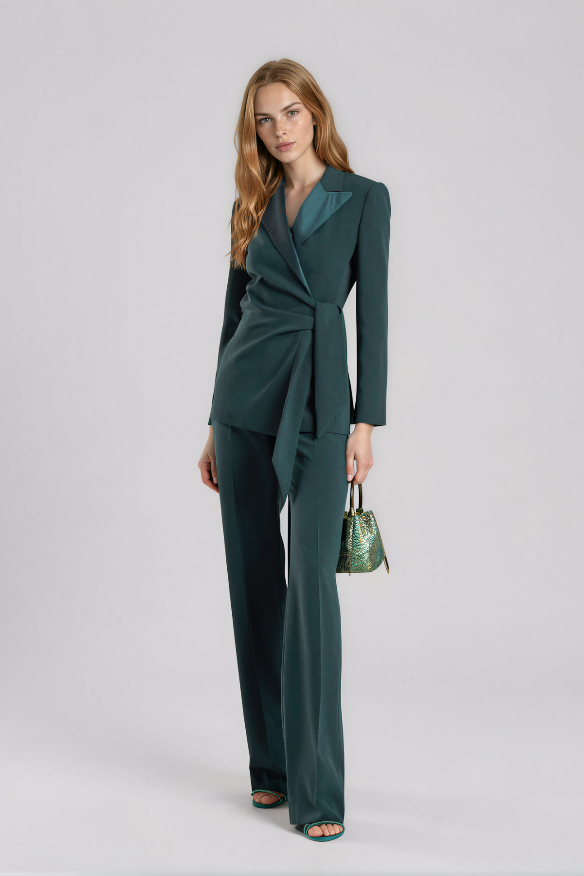 Nakisia Asymmetric Tie Up Pants Set In Emerald