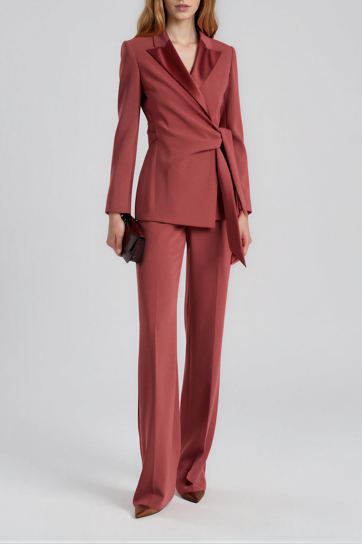 Nakisia Asymmetric Tie Up Pants Set In Red