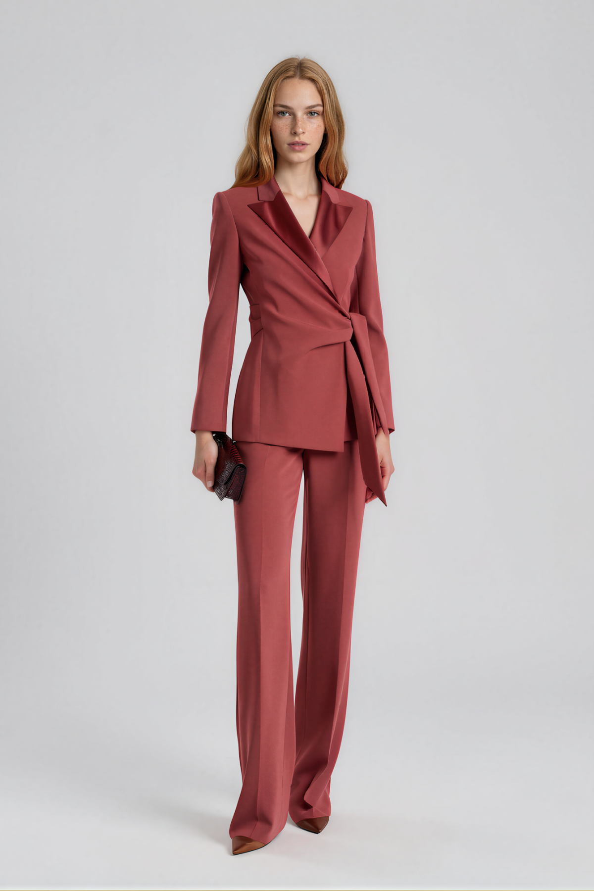Nakisia Asymmetric Tie Up Pants Set In Red