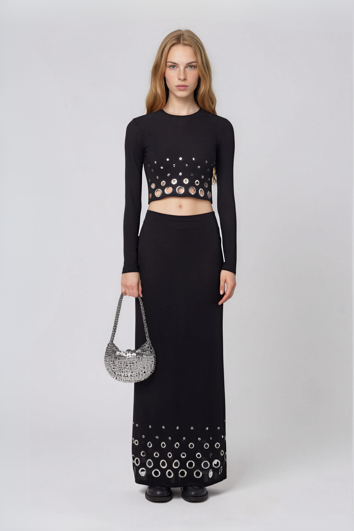 Nalanie Crop Eyelet  Skirt Set