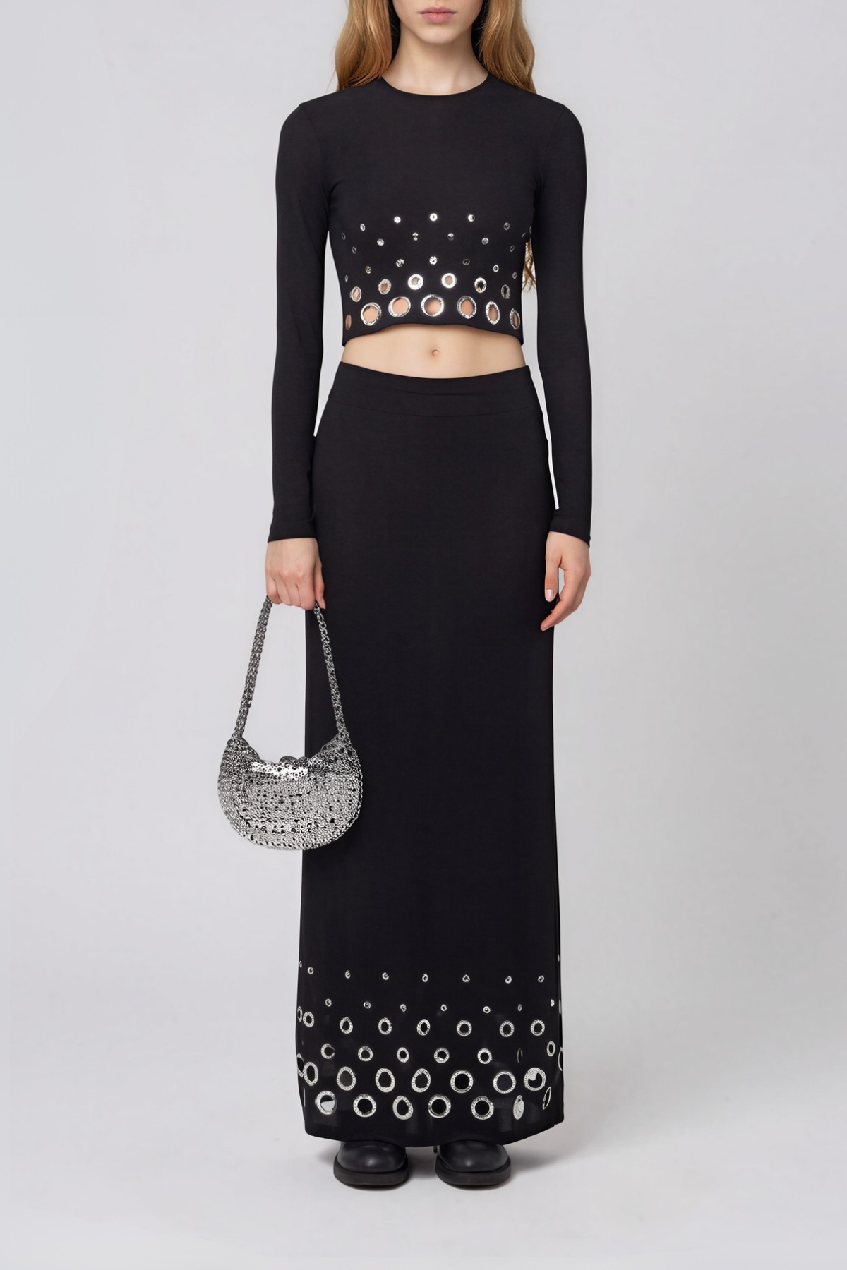 Nalanie Crop Eyelet  Skirt Set