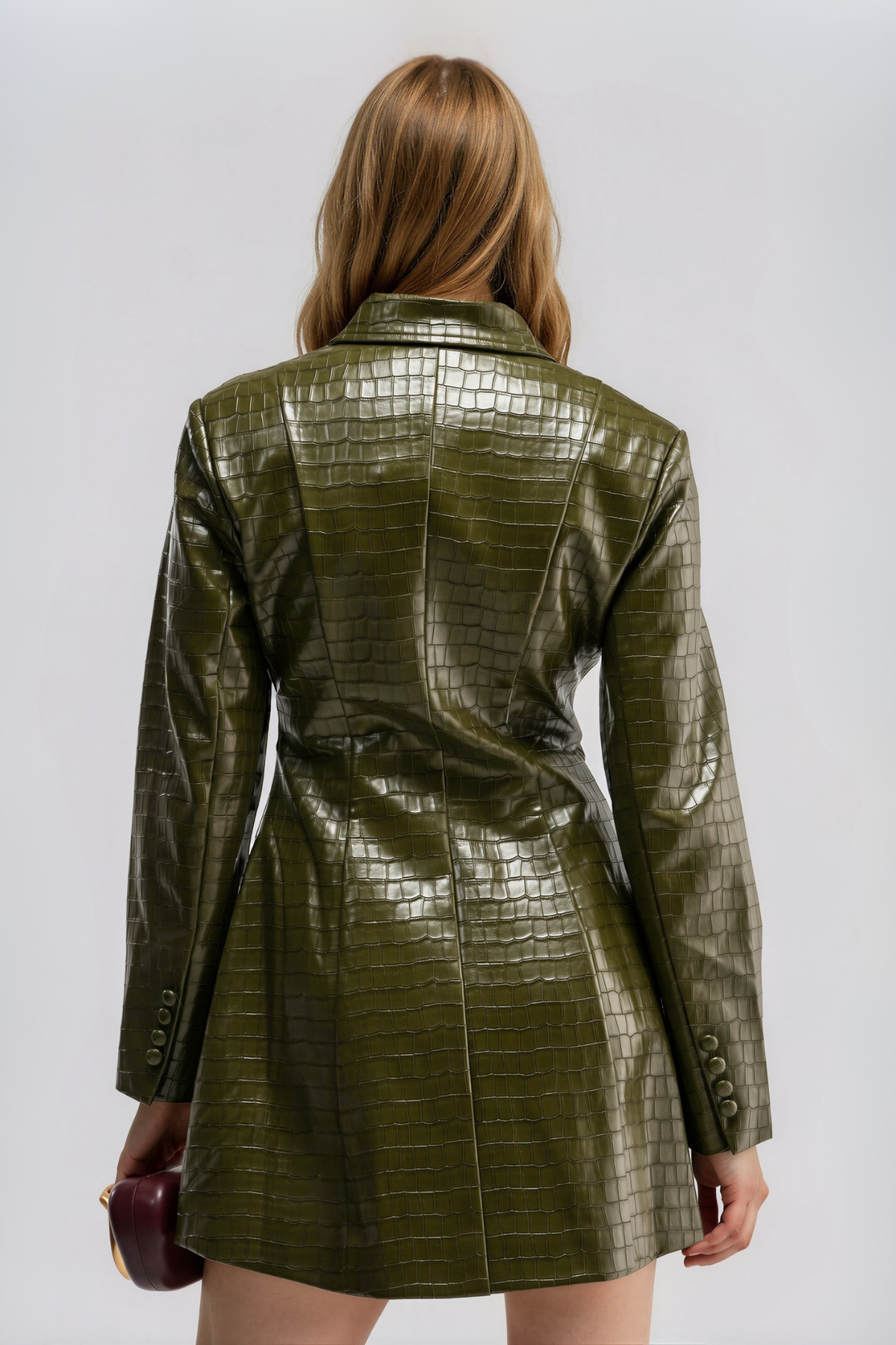 Nalo Lapel Leather Mini Dress In Green