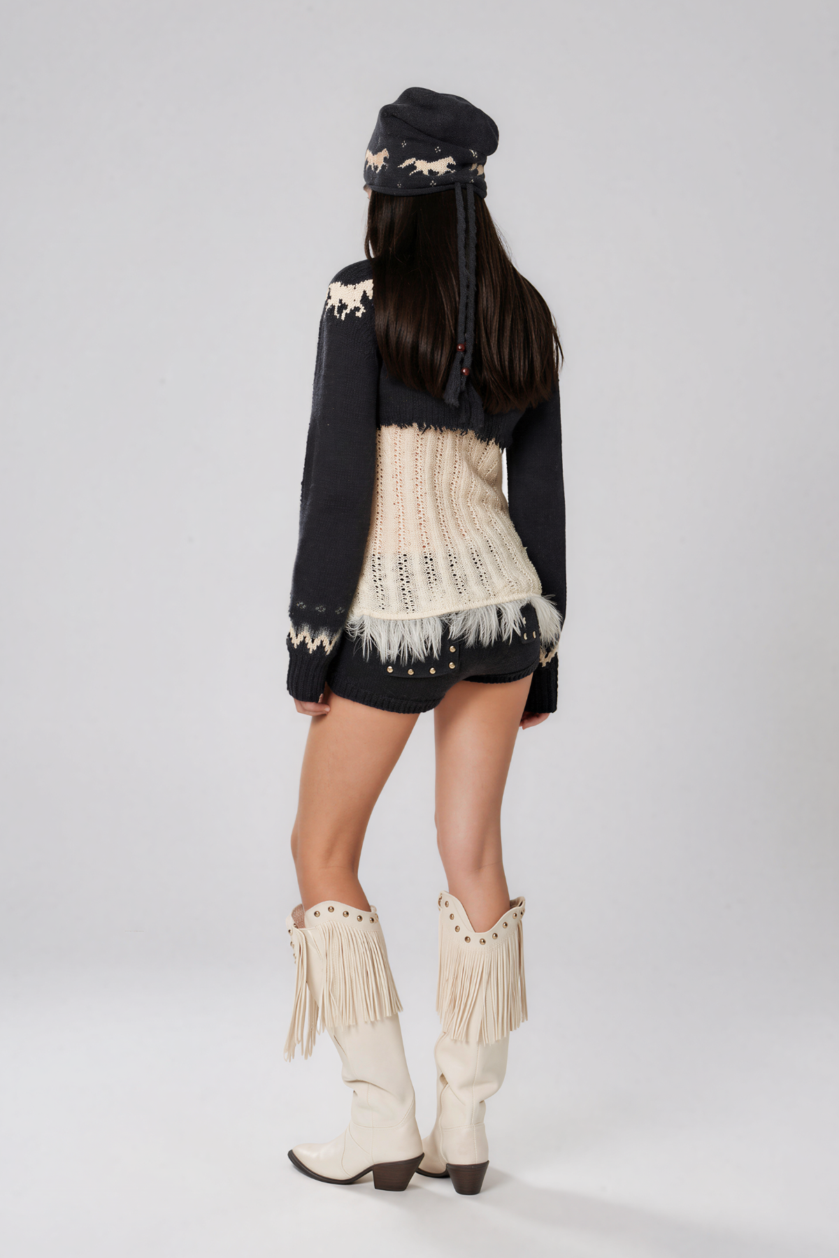 Nalu Crop Knit Shorts Set In Grey