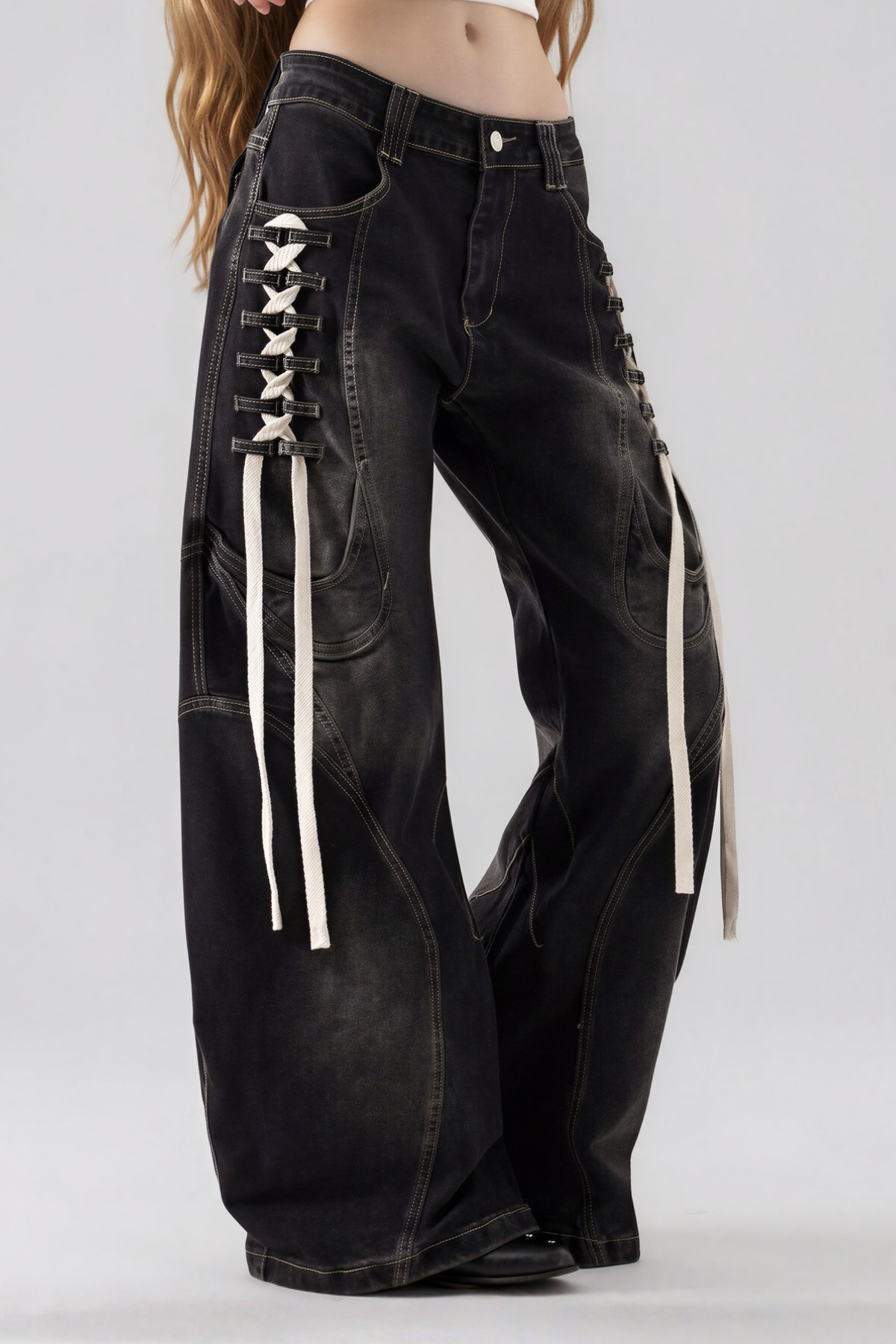 Namas Bleached Tie Up Jeans