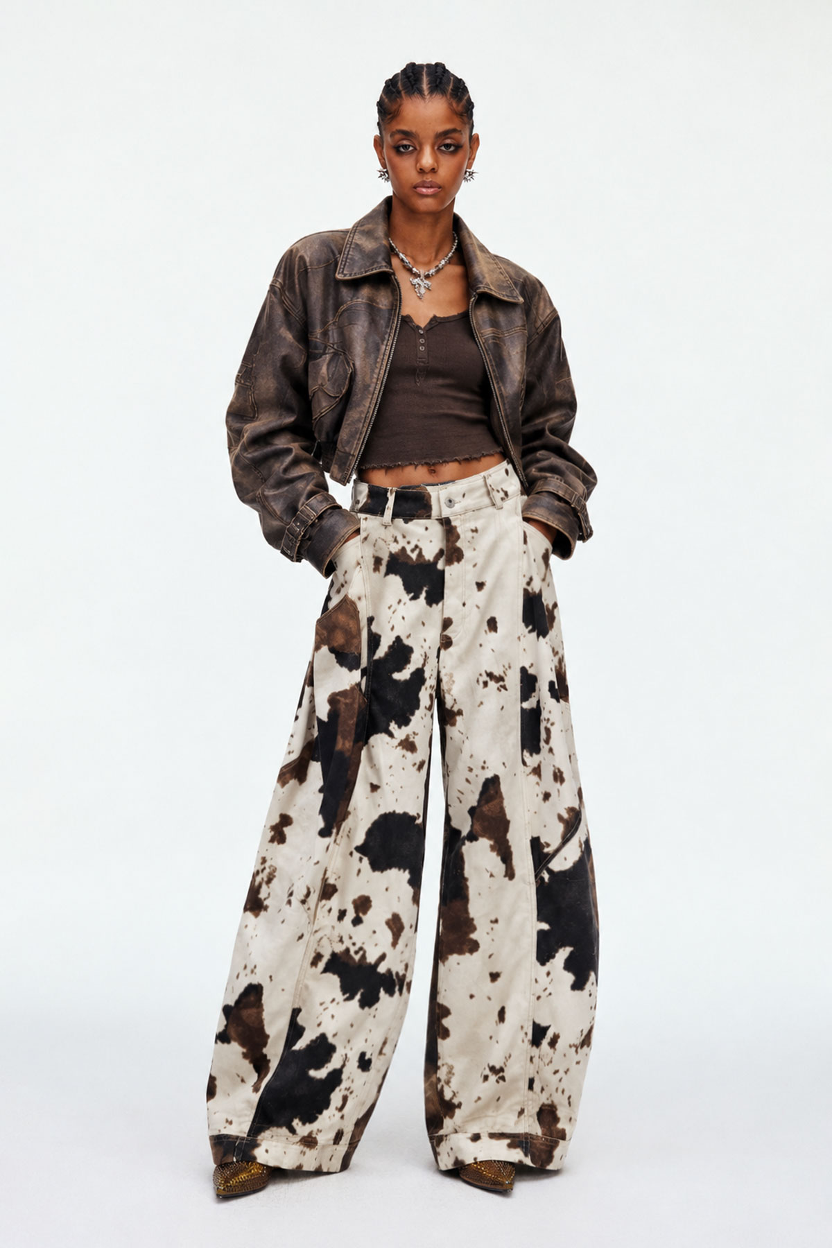 Napezi Cow Print Baggy Jeans