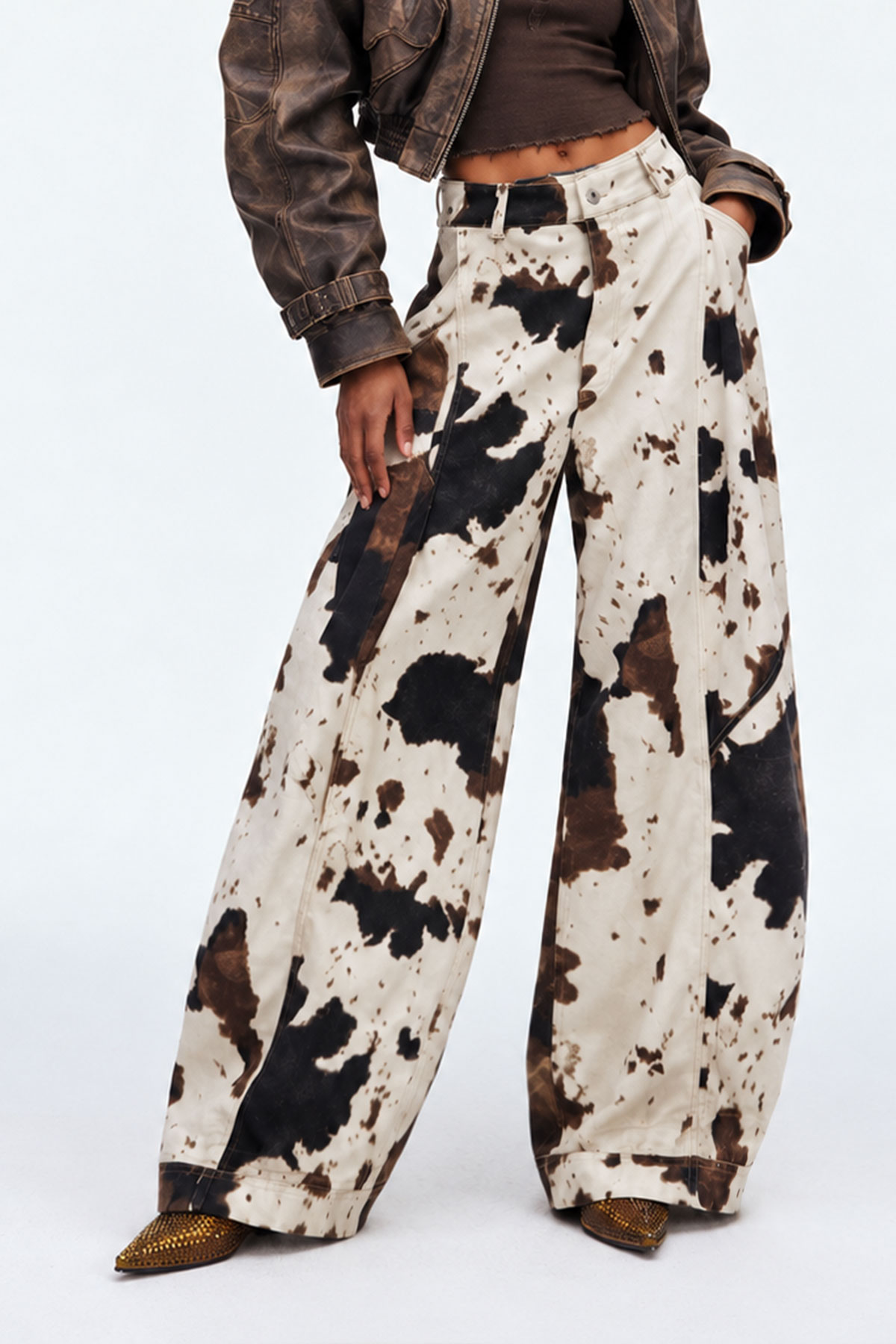Napezi Cow Print Baggy Jeans