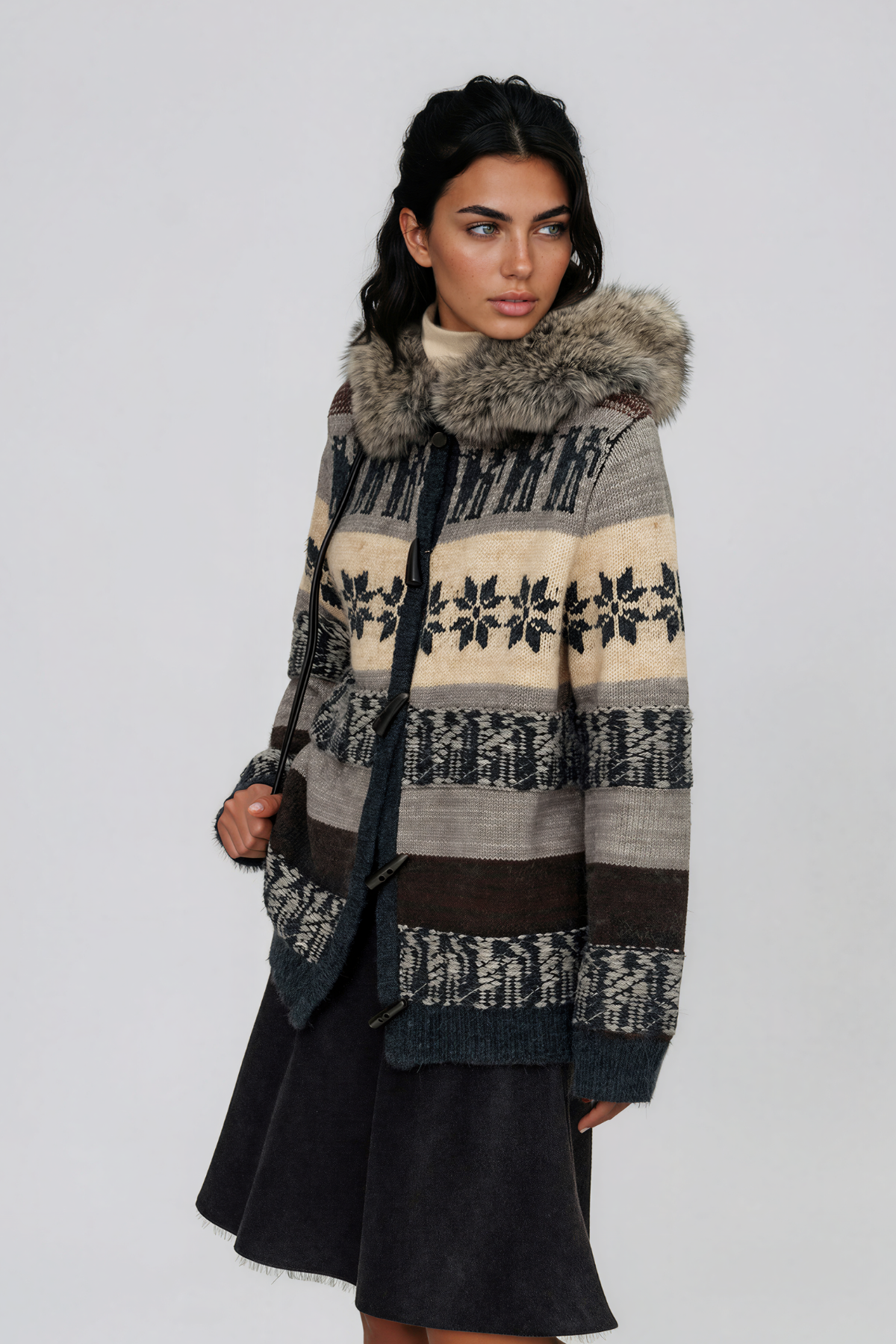 Napua Hooded Faux Fur Fair Isle Sweater