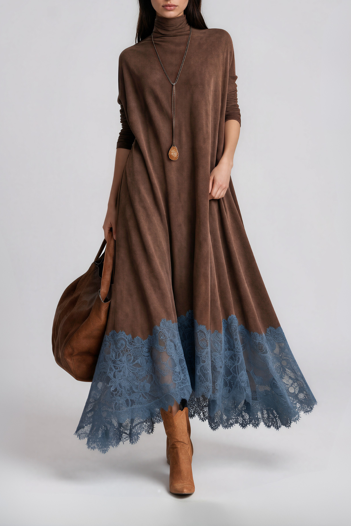 Nara High Neck Velvet Lace Maxi Dress