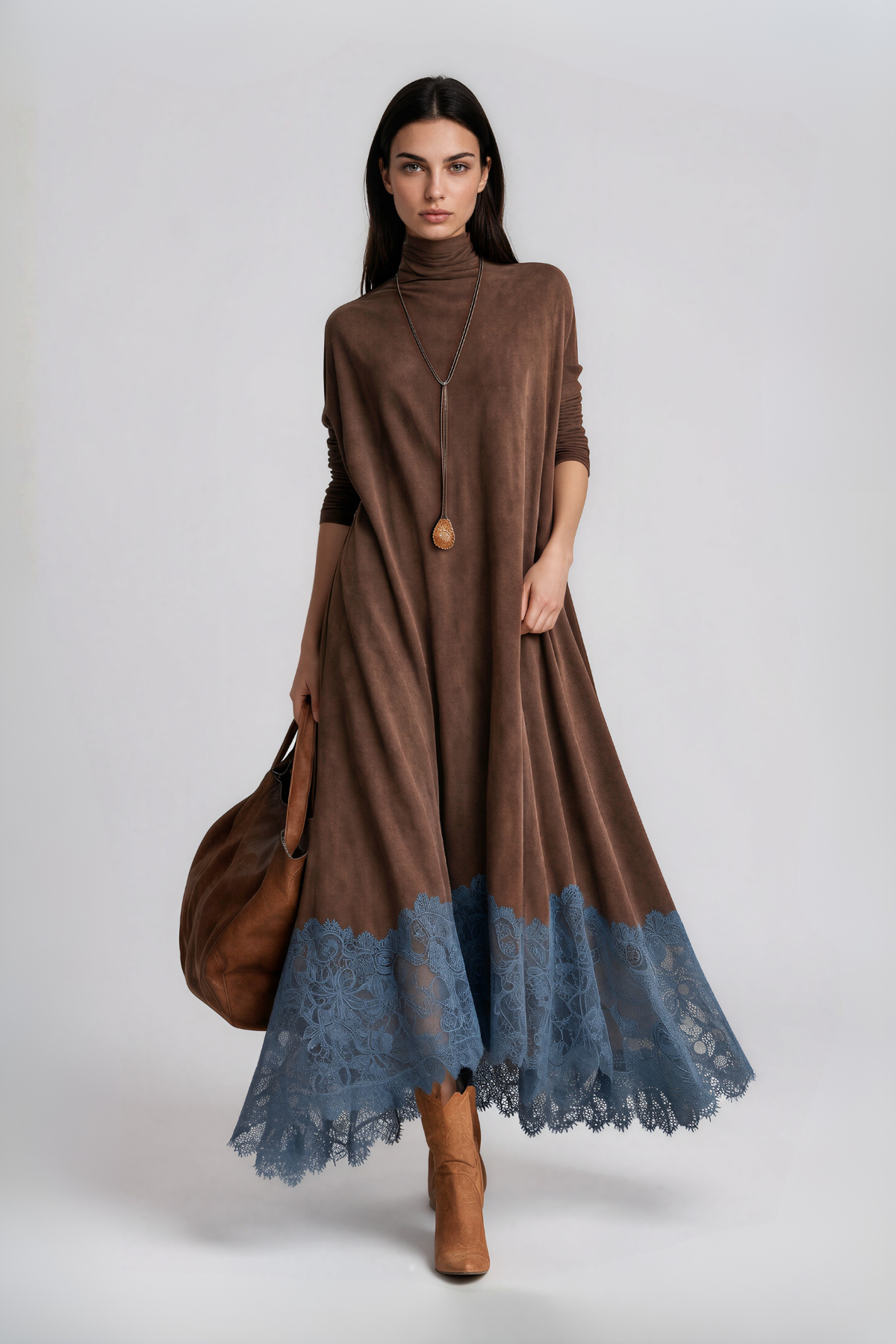 Nara High Neck Velvet Lace Maxi Dress